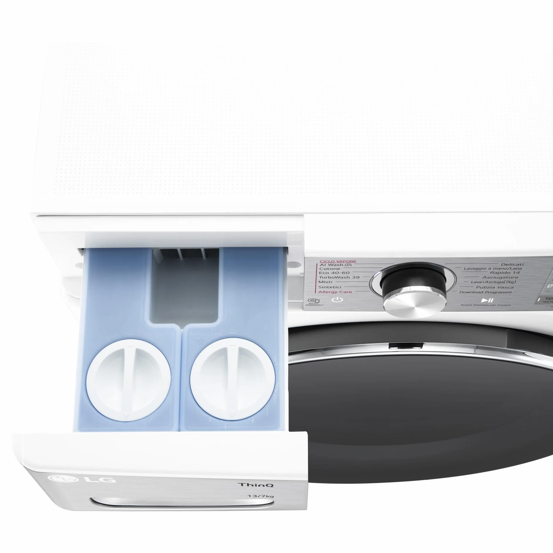 LG AI DD D4R9513TPWC Lavadora Secadora 13/7 kg Serie R9 Clase D Lavadora Secadora 1.400 RPM TurboWash 360 Vapor Steam+ y Antiarrugas, Dosificación Automática, Wi-Fi, Blanco