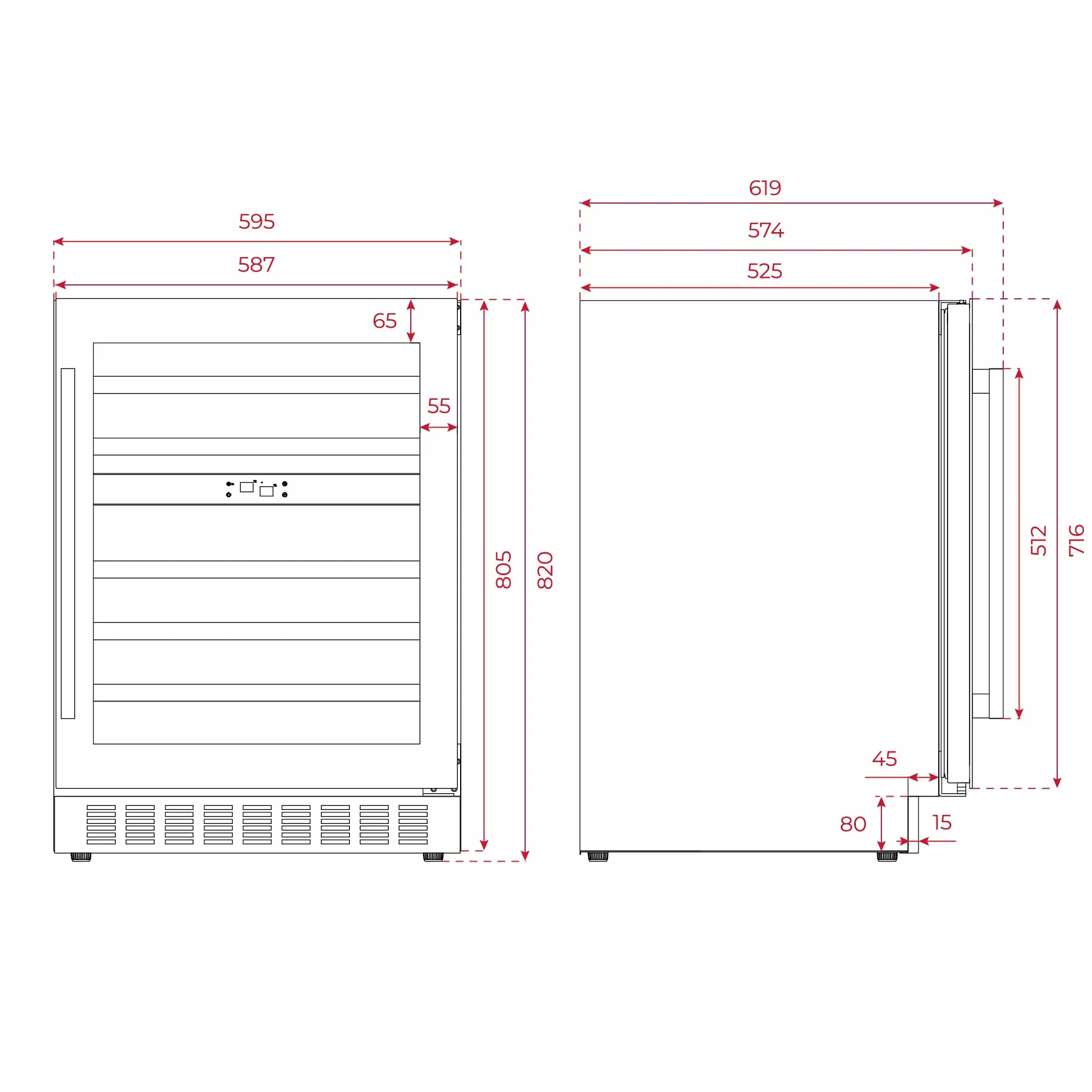 Teka Vinoteca Integrable 46 Botellas, Iluminación LED, Control Electrónico de Temperatura, Capacidad Total 150/134 Litros, Puertas Reversibles, Patas Regulables, Modelo RVU 20046 GBK