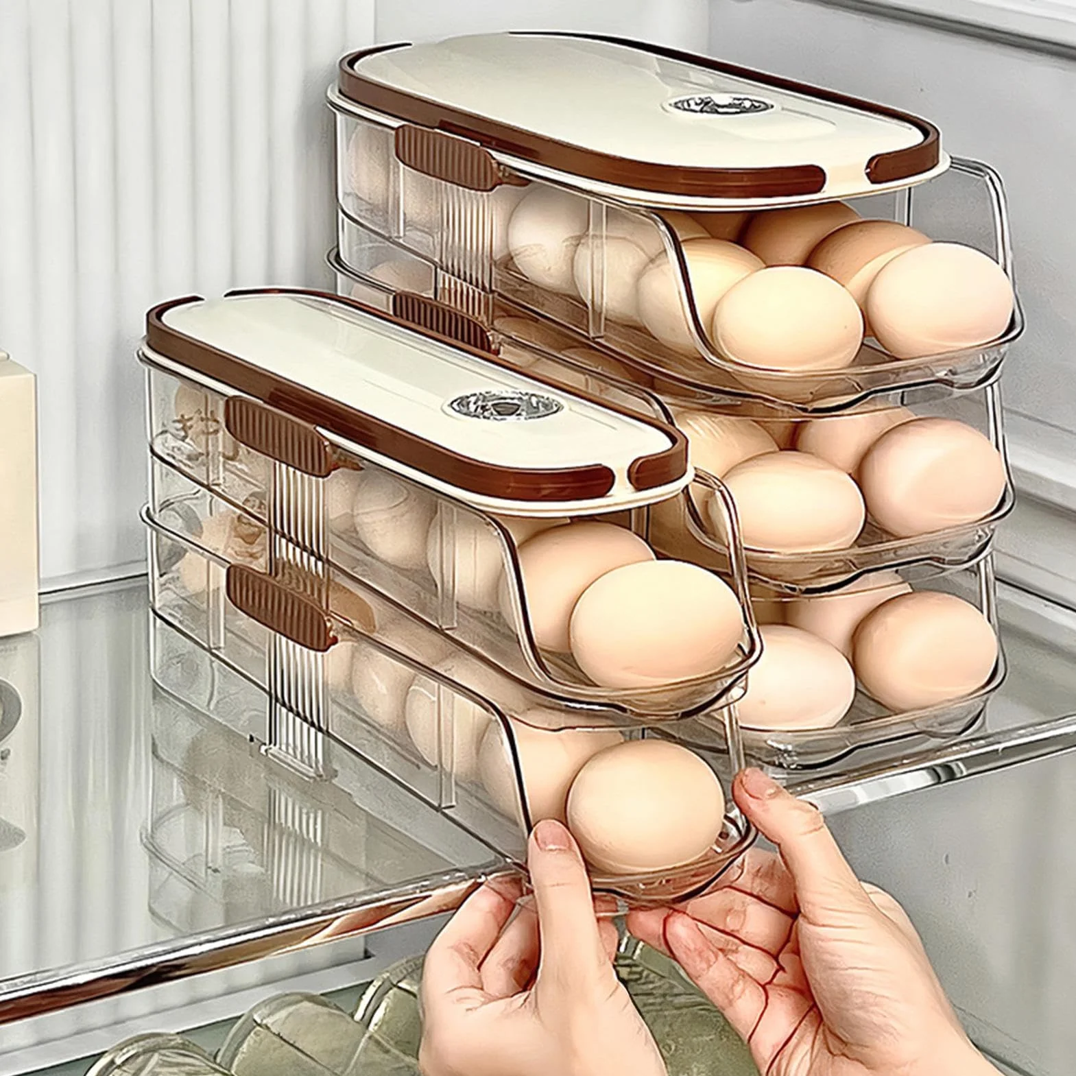 Rejilla para huevos, soporte para huevos con ruedas | Almacenamiento de huevos apilable para frigorífico,Organizador estable de huevos para nevera, dispensador de huevos que ahorra espacio para almace