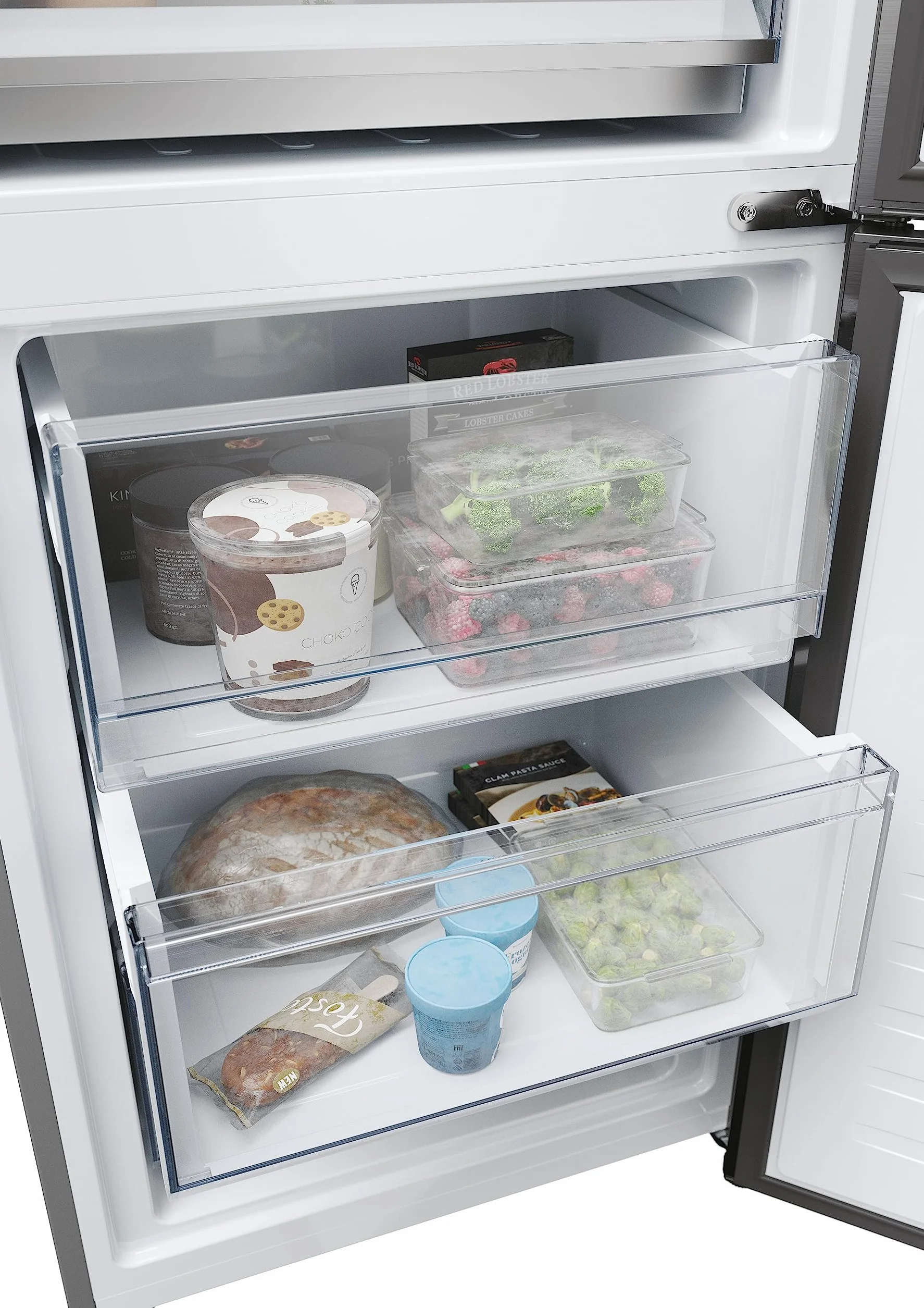 Haier 2D 60 Series 5 Pro HDPW5620ANPD Frigorífico Combi, 409L, WIFI, Motor Inverter, My Zone, Cajón Humidity Zone, Total No Frost, Ancho 59,5cm, Botellero Plegable, Luz LED, Inox oscuro