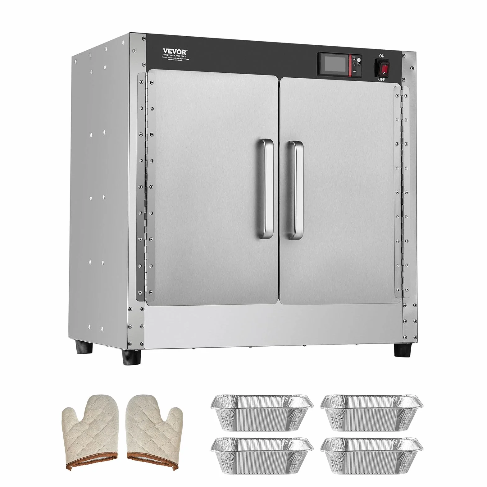 VEVOR Calentador de Alimentos Tipo Caja Caliente, 4 Niveles con Bandeja de Agua, 4 Bandejas, Puerta Doble y Estantes Ajustables, Acero Inoxidable, Ideal para Almacenar Pizza, Pollo, Restaurante, 850 W