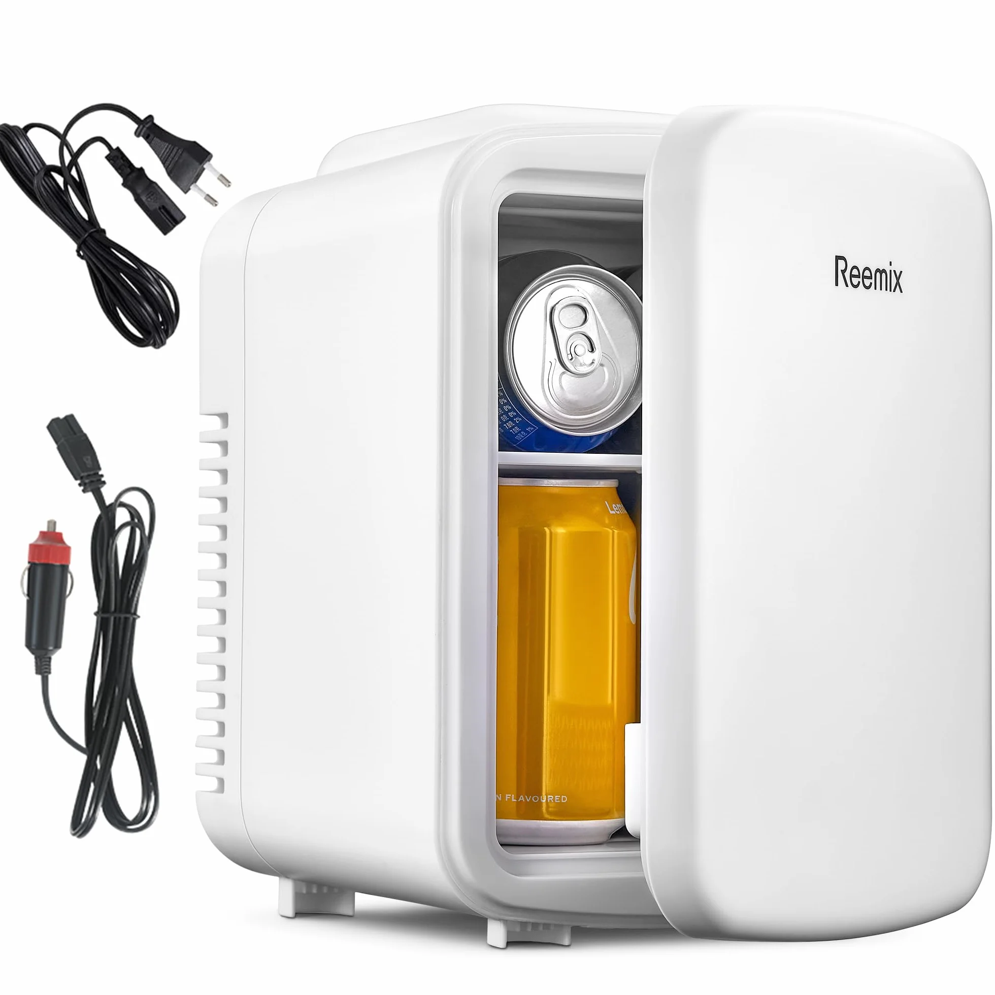 Reemix Mini Nevera Portátil de 4 Litros/6 latas, Refrigerador Personal Para el Cuidado de la Piel, Cosméticos, Bebidas, Alimentos, Ideal Para Dormitorio, Oficina, Coche (Blanco)