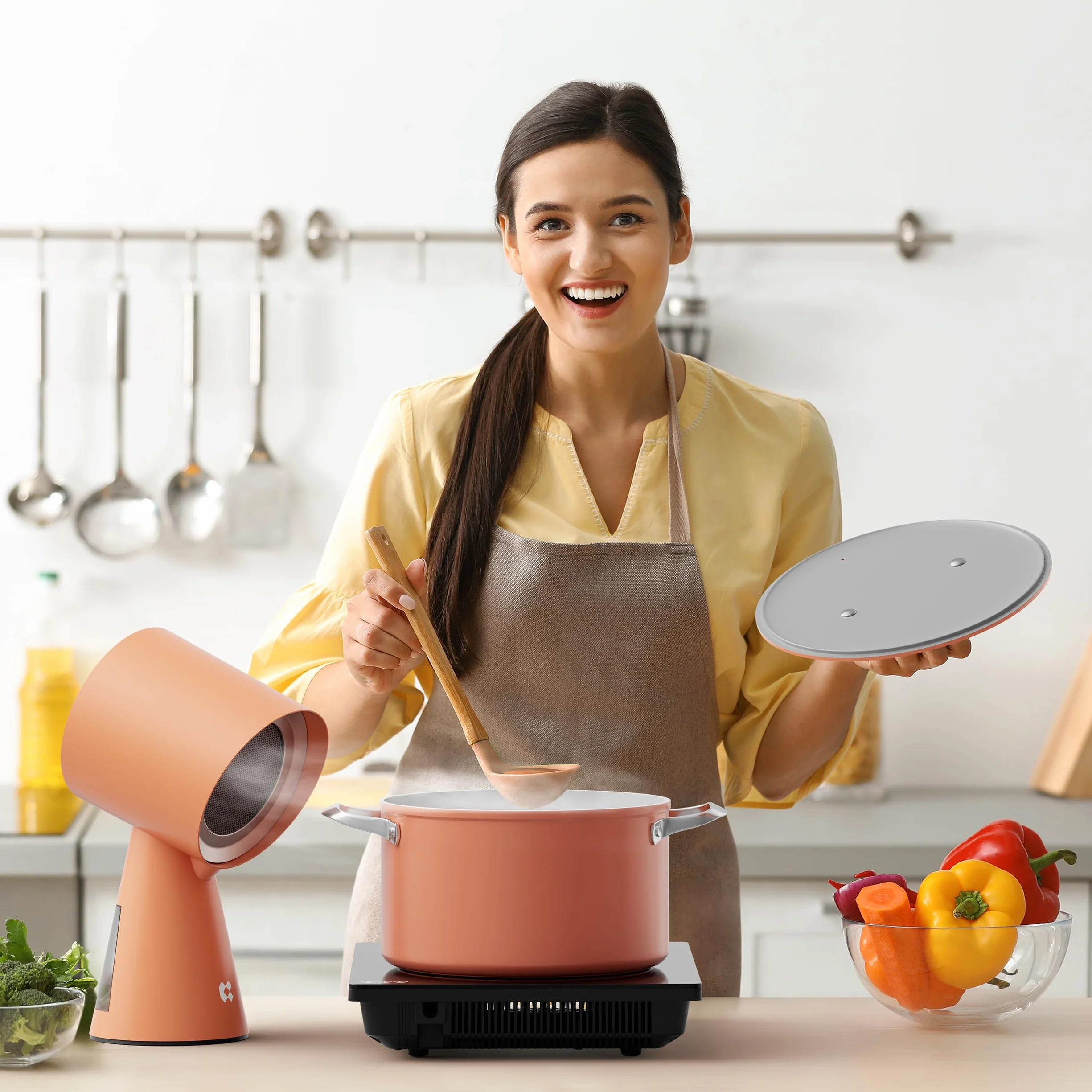 CIARRA CBPHO01 Campana Extractora de Escritorio 11.5kW/h 2 Velocidades, Mini Campana Sobremesa Portable, Extractor cocina mútiples filtración-Naranja