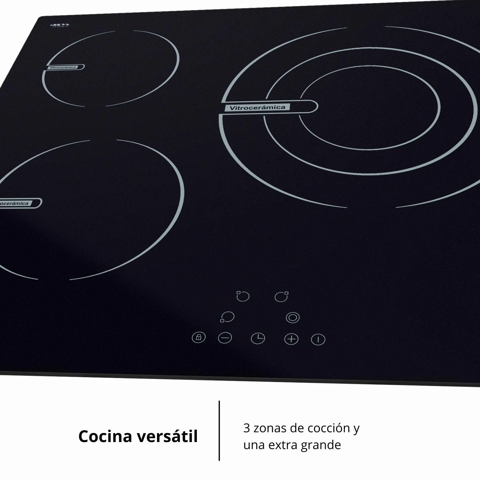 Corberó - Placa Vitrocerámica | CCVG3BL574 | 60 cm | 5700 W | 3 Zonas | Control Touch, Desconexión Automática, Bloqueo Infantil | Negro