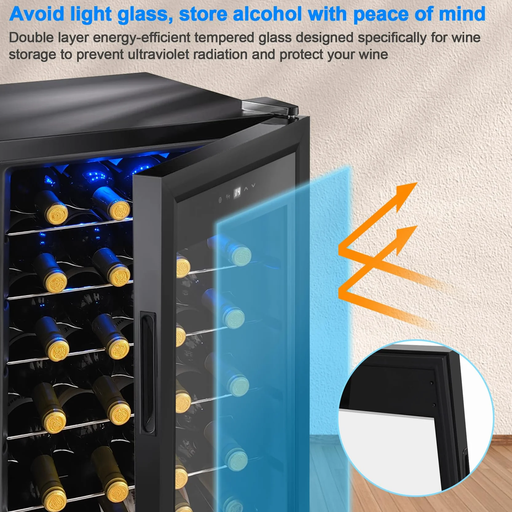 D4P Display4top Vinoteca Nevera para vinos 28 Botellas, puerta de vidrio templado, panel de termostato táctil (82L)