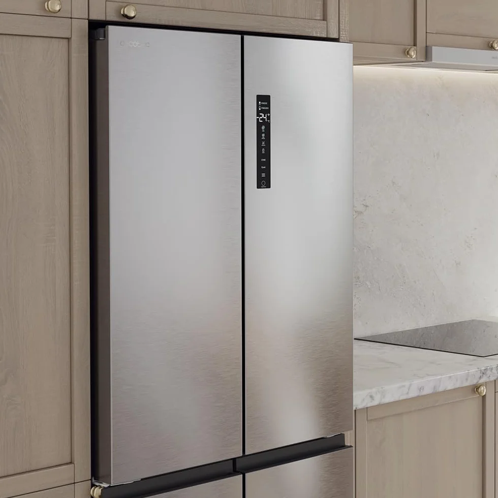 Cecotec Frigorífico 4 Puertas Total No Frost 394L Bolero CoolMarket 4D 394 Inox E. Alto 176cm y 70cm Ancho, Cajón Temperatura Variable, Compresor Inverter, ATT Antibacterias