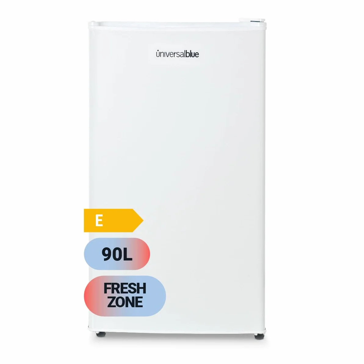 UNIVERSALBLUE Frigorífico Mini Bajo Encimera 90L Blanco - Puerta Reversible, Bajo Consumo, Congelador 0º a -3º, Almacenamiento Fácil, Luz Interior | Nevera Mini