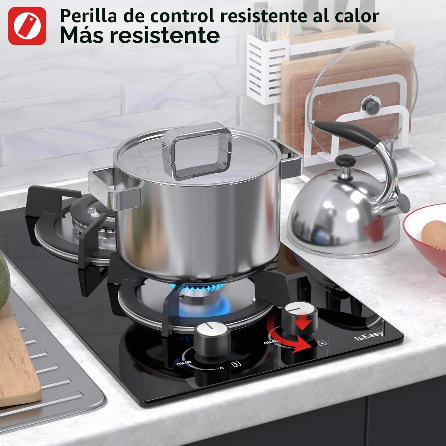 Placa de gas 2 fuegos autosuficiente cocina empotrable gas natural propano cristal