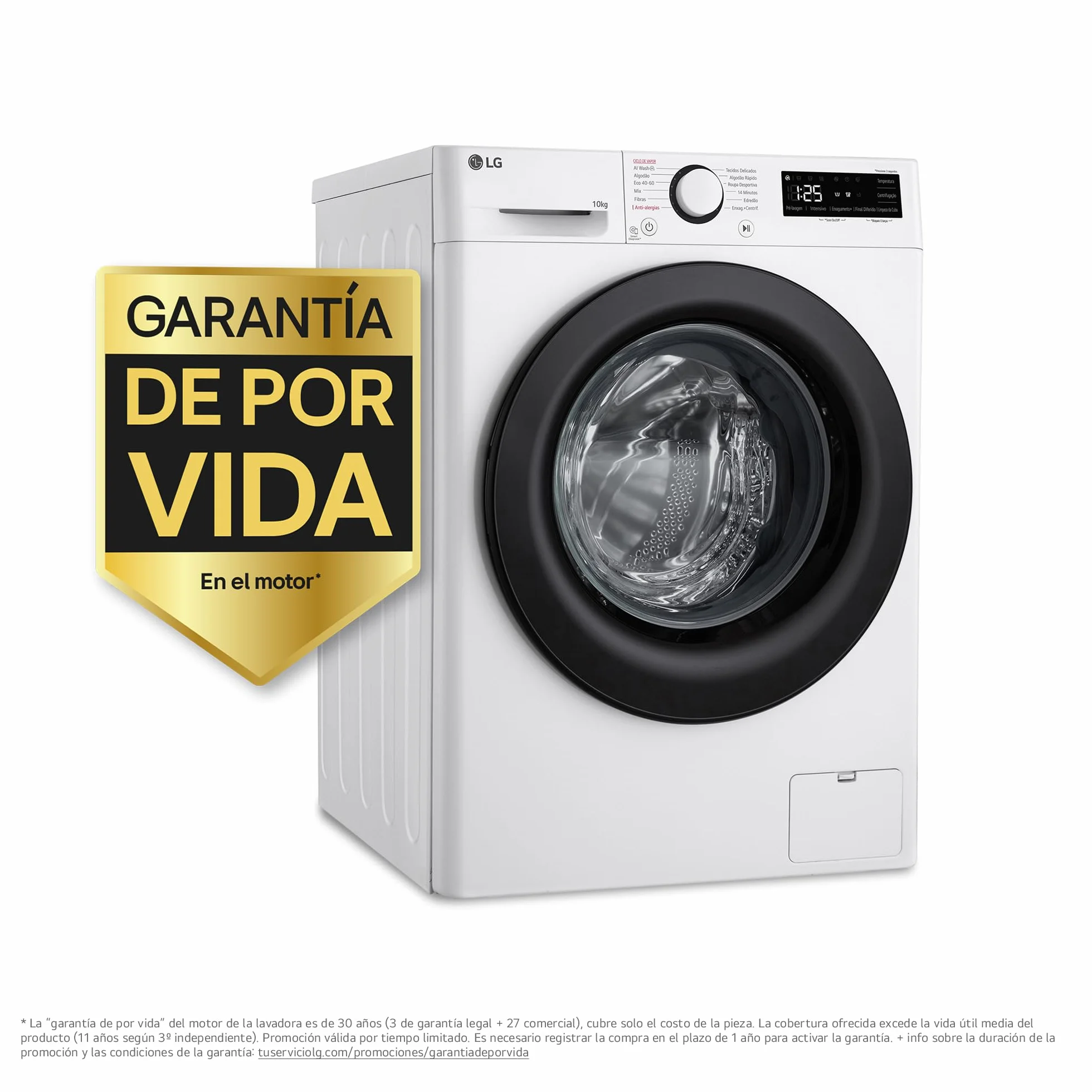 LG F4WR5010A6W - Lavadora Inteligente, 10kg, AI Direct Drive, 1400rpm, Vapor Steam, Clasificación A, Serie 500, Color Blanco