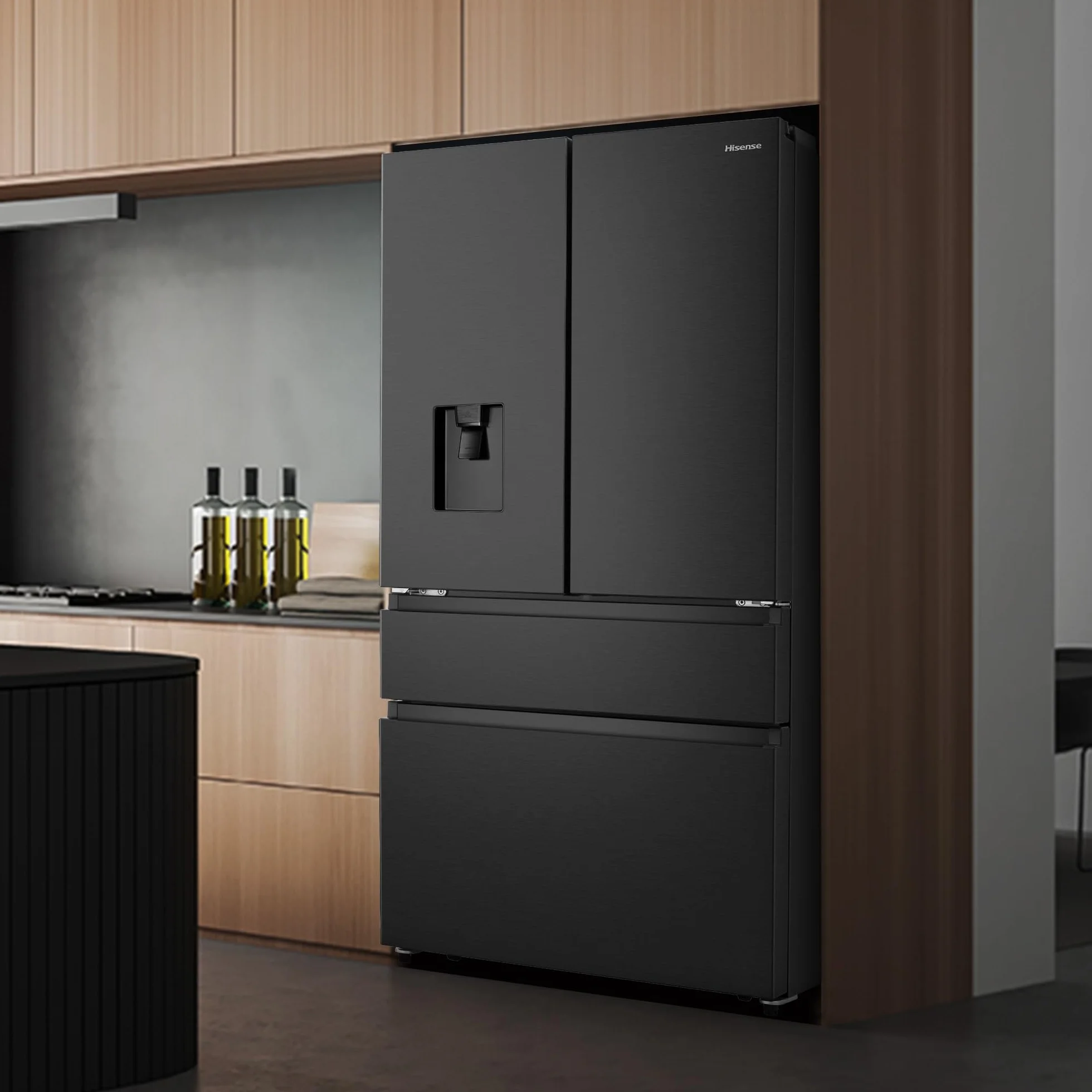 Hisense RF749N4SWFE - Frigorífico Americano Puerta Francesa Total No Frost, 579L,179cm, Metal-Tech Cooling, My Fresh Choice, Multi Airflow, Dispensador Agua con Depósito, Inverter, WiFi, Dark Inox