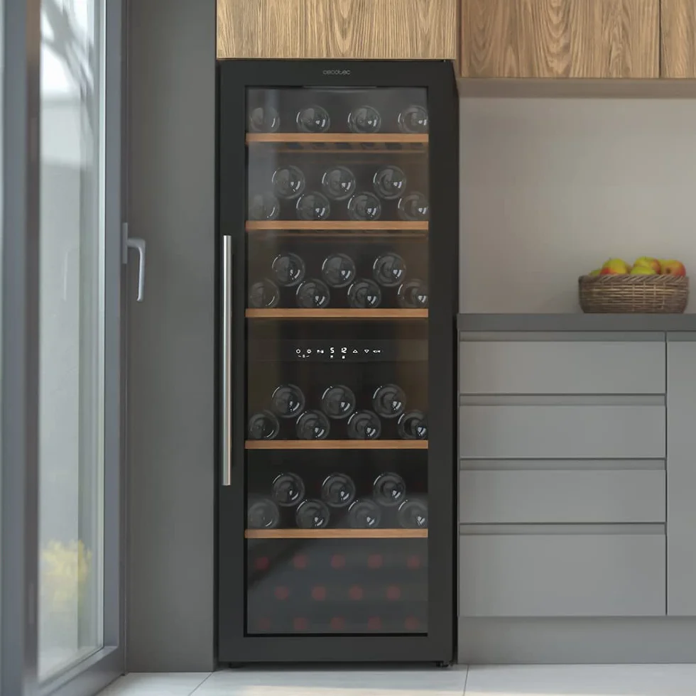 Cecotec Vinoteca de 77 Botellas Bolero GrandSommelier Duo 77000 Black. 193 L, Sistema Compresor de Enfriamiento, Display, Control Táctil, Temperatura Regulable y Luz LED Interior