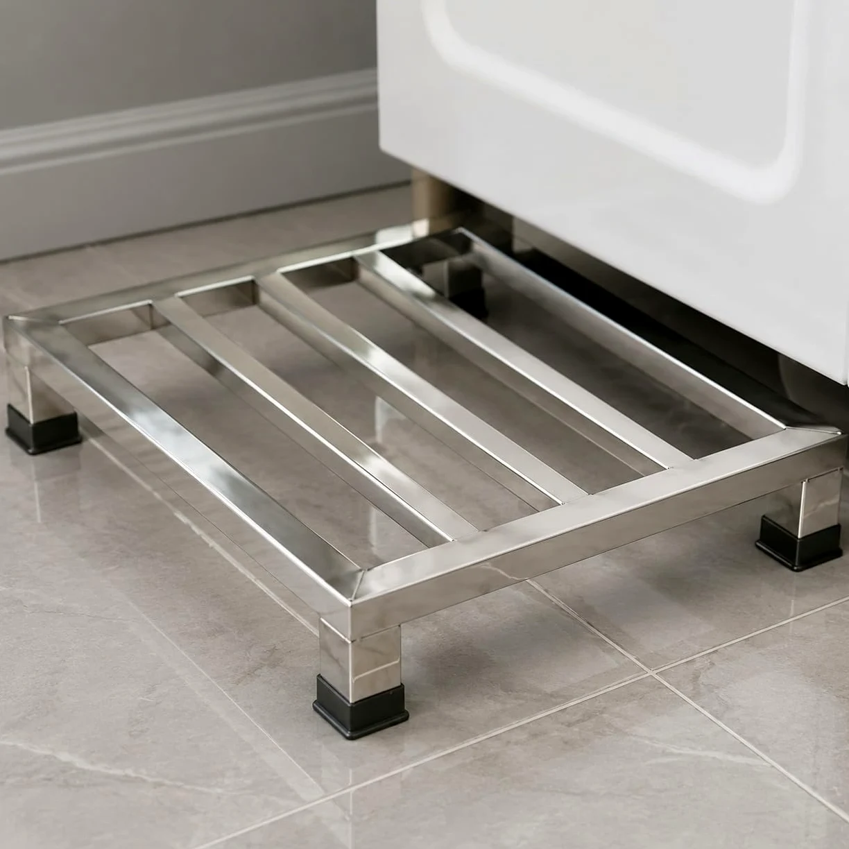 Soporte elevador de electrodomésticos de acero inoxidable resistente para refrigeradores y arandelas | Soportes de suelo, base de almacenamiento, diseño de paleta dividida para una fácil limpieza y flujo de aire, lavadora/nevera