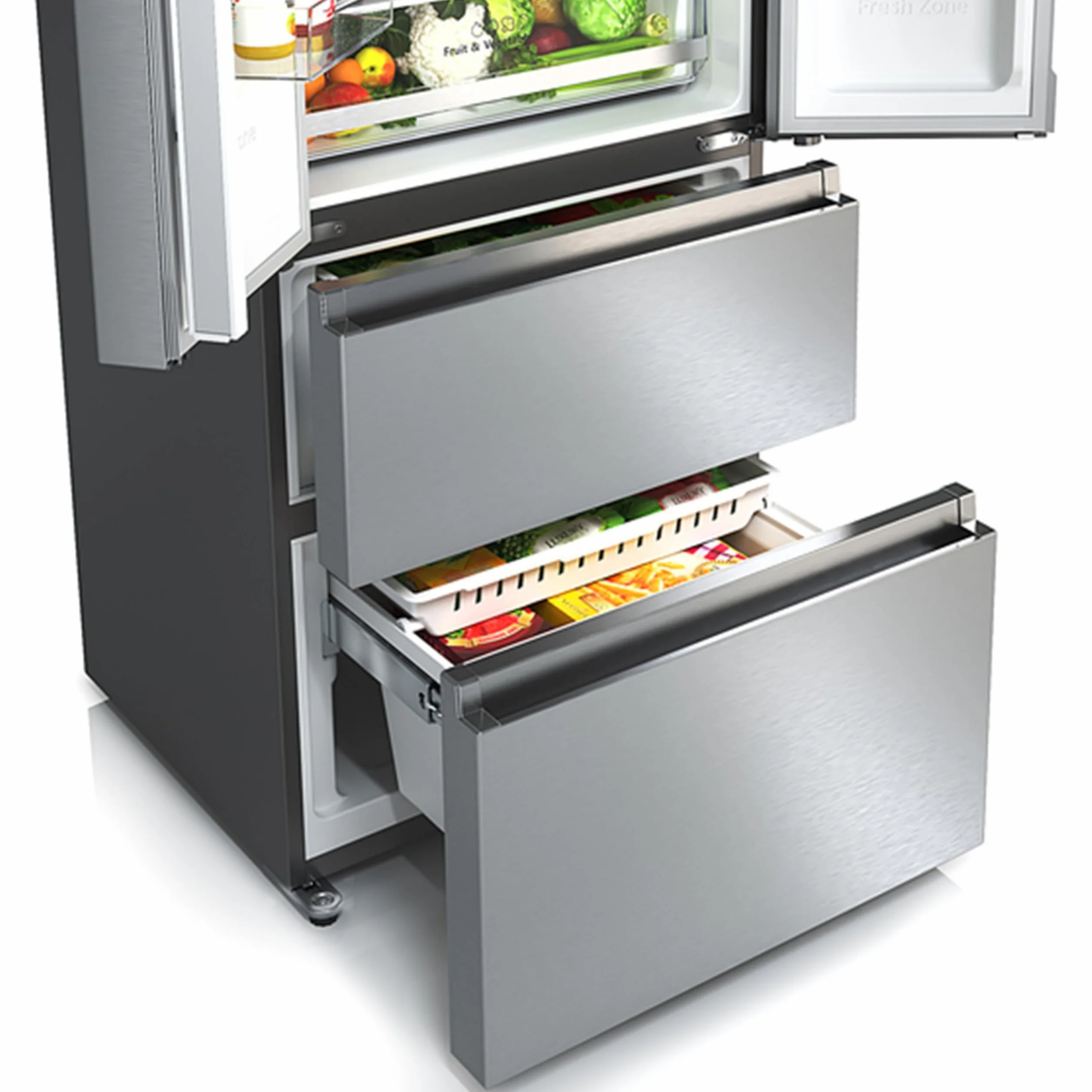 Hisense RF632N4WIE - Frigorífico Combi No Frost Inox Puerta Francesa, Con dispensador, No Frost, 2 Metros,Cajón, 337Litros, Sistema de flujo de aire, Acabado Inox, 485 litros