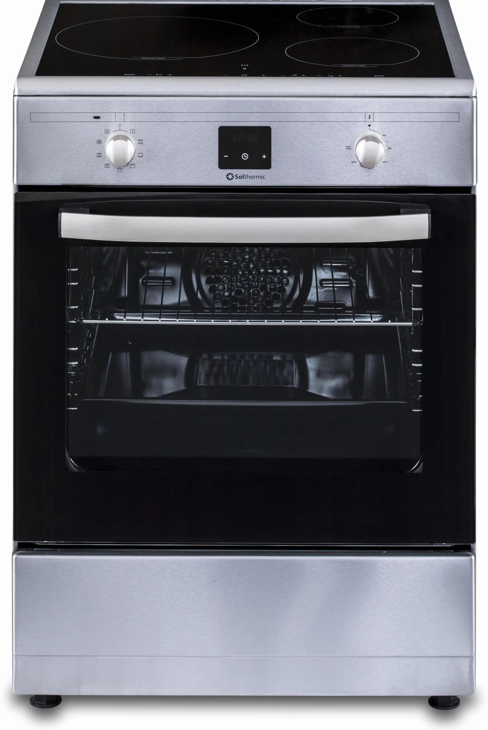 INDUCCION SOLTHERMIC COCINA VTI60 ACERO INOXIDABLE/HORNO GRAN CAPACIDAD CON TURBO 60L / FUNCIONES BOOSTER, ALTA POTENCIA, CALENTAMIENTO RÁPIDO / 3 ZONAS (1 GRAN ZONA) / BAJO CONSUMO (A)