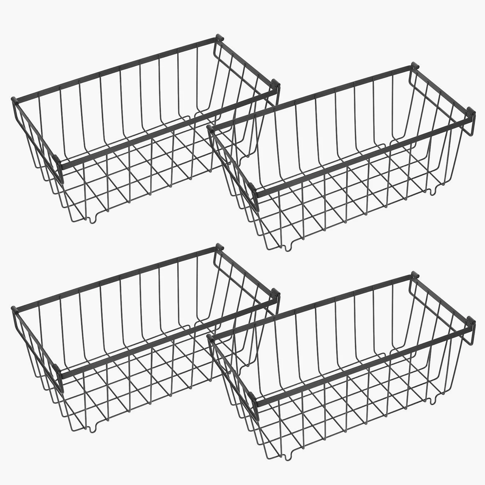 4 Cestas de Almacenamiento para Congelador en Hierro Negro con Asas, Organizador para Nevera y Cocina, Optimización de Espacio y Almacenamiento