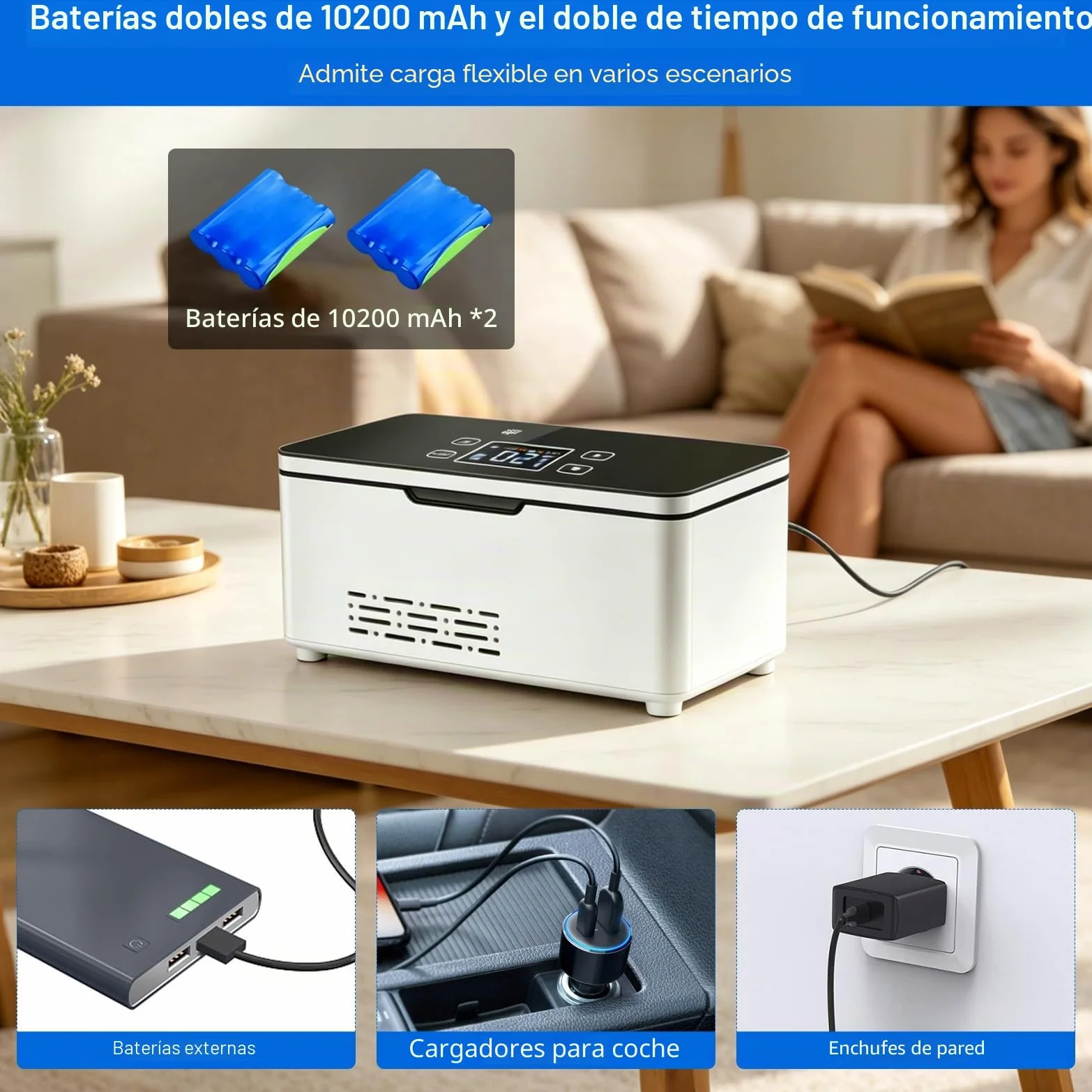 Nevera portátil de insulina, 2 – 8 °C, refrigerador de medicina con batería de 2 x 10200 mAh y bolsa de transporte, advertencia inteligente de batería, bolsa de insulina para casa, coche y