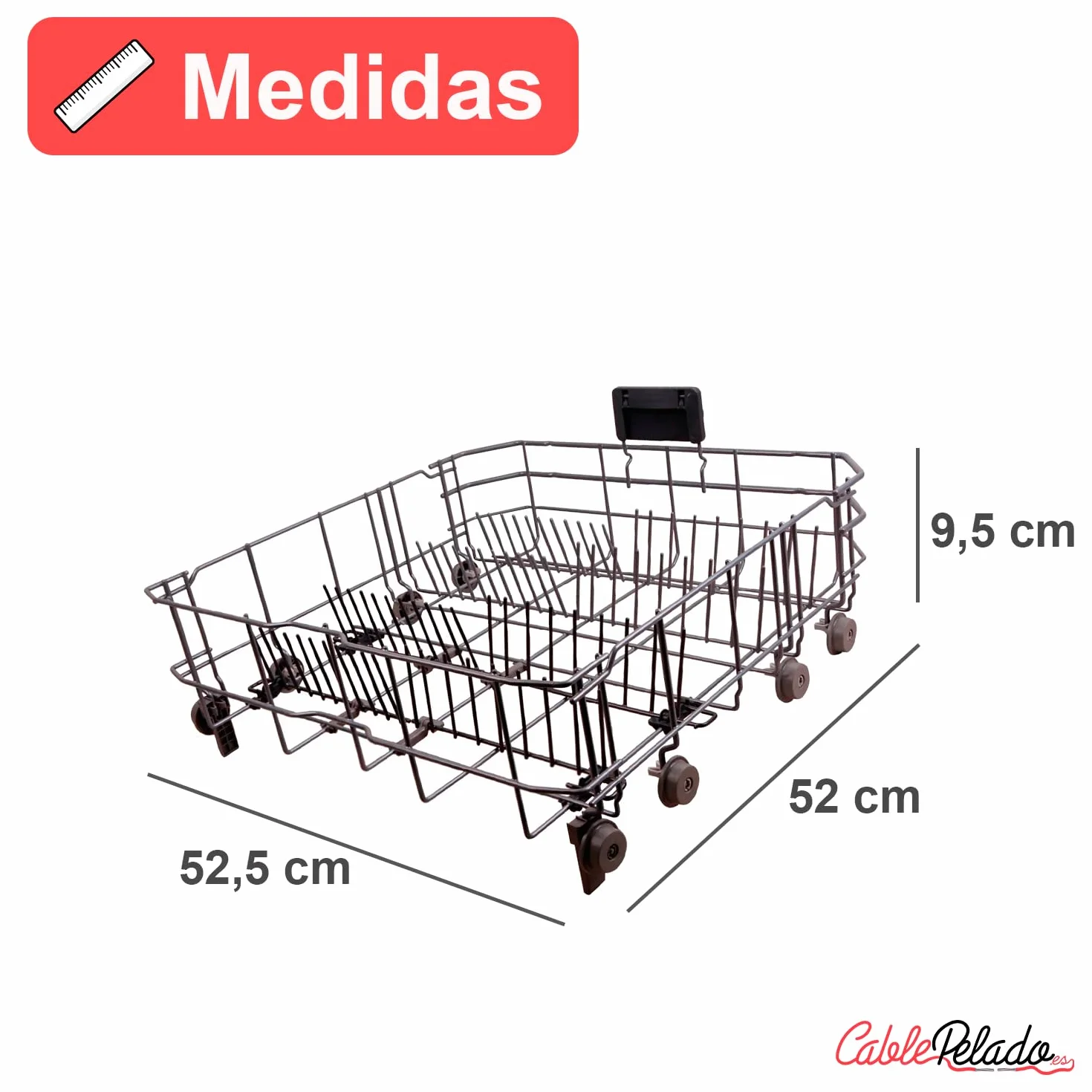 CABLEPELADO Cesta inferior para lavavajillas Beko 1766810083, Cesto lavavajilla Beko, Cesto Beko vajilla, Medidas 51,5 cm fondo x 52.5 cm ancho x 17 cm alto, sin tope de freno