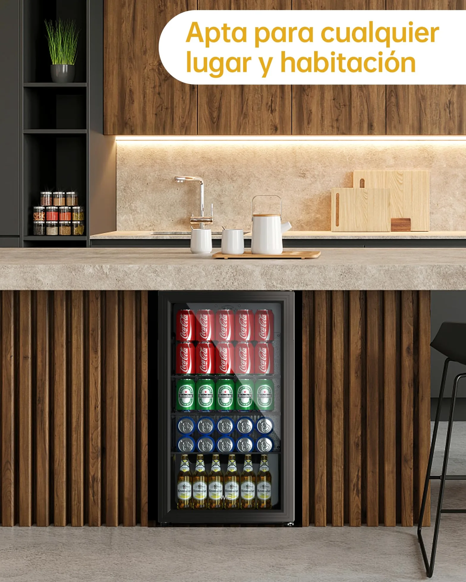 WIE Nevera Pequeña, Refrigerador de Bebidas con Puerta de Vidrio, 3 Estantes Ajustables, Control Inteligente, Puerta Reversible, Frigorificos Pequeños para Inicio/Bar/Oficina/Hotel (Negro 86L)