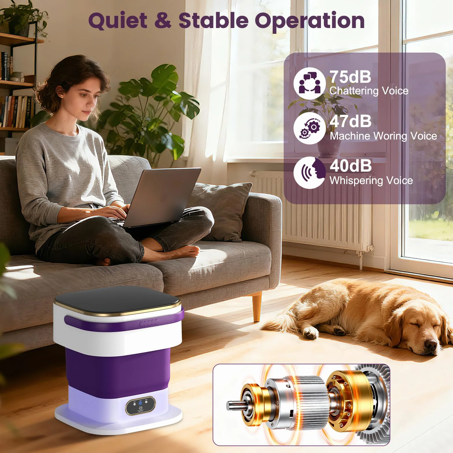 Mini Lavadora Portátil 15L con Centrifugado, 3 Modos de Limpieza Plegable para Ropa Pequeña, Camping, Apartamentos (Morado)
