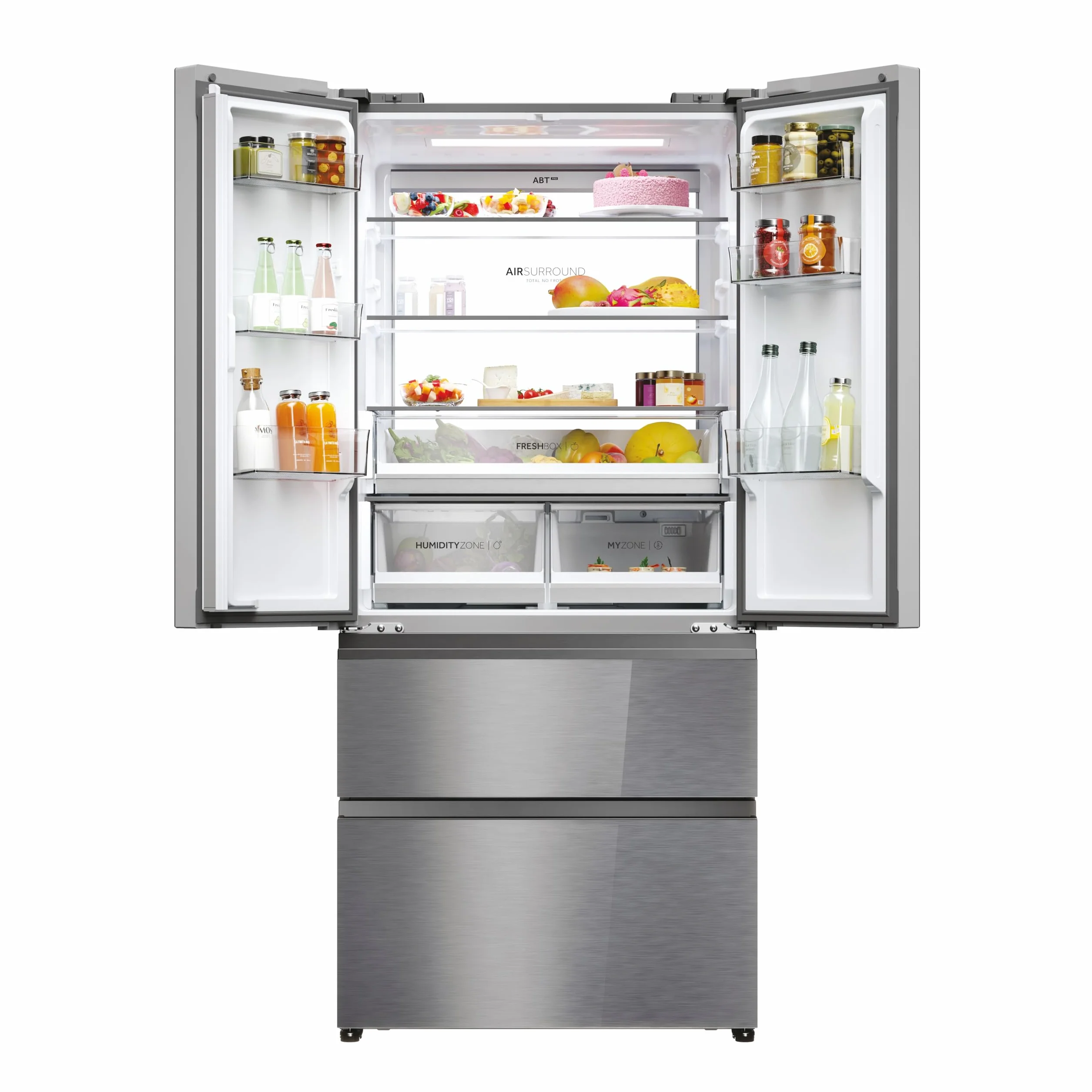 Haier FD 83 Series 7 HFR7819ENGC - Frigorífico Puerta Francesa, 504L, Cajones Direct Access, AirFlow, WIFI, Motor Inverter, Humidity Zone, Total No Frost, Ancho 83cm, Daylight, Glass Inox Look