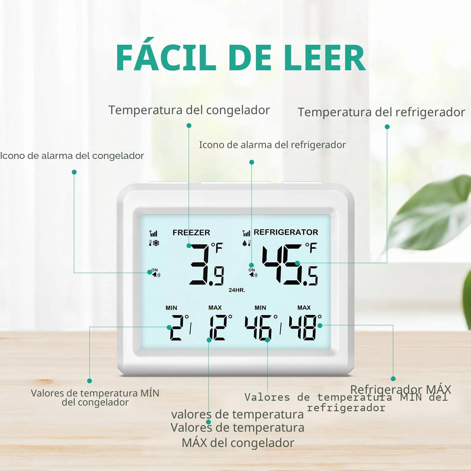 ORIA Termómetro Digital para Congelador, Termómetro para Nevera con 2 Sensores Inalámbricos, Pantalla LCD de 3,7", ℃/℉, Registro Min/Max, 2 Opciones de Montaje para Hogar y Restaurantes
