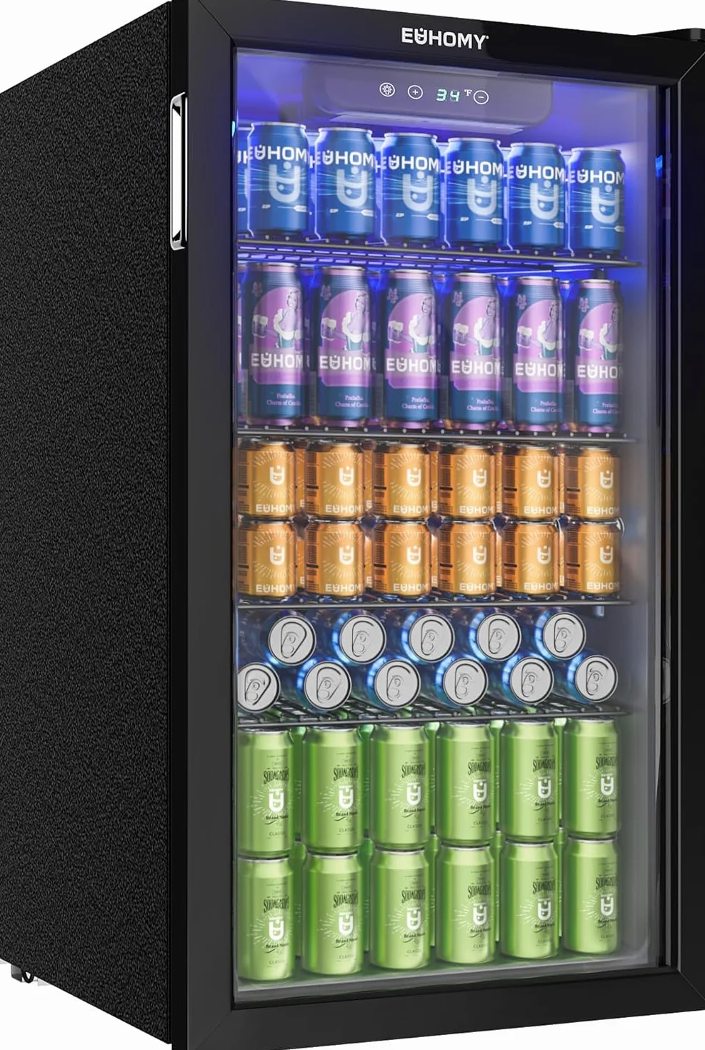 EUHOMY Refrigerador de bebidas, mini nevera para 126 latas con puerta de cristal, nevera pequeña con estantes ajustables para limonada, cerveza o vino, para el hogar/bar/oficina,