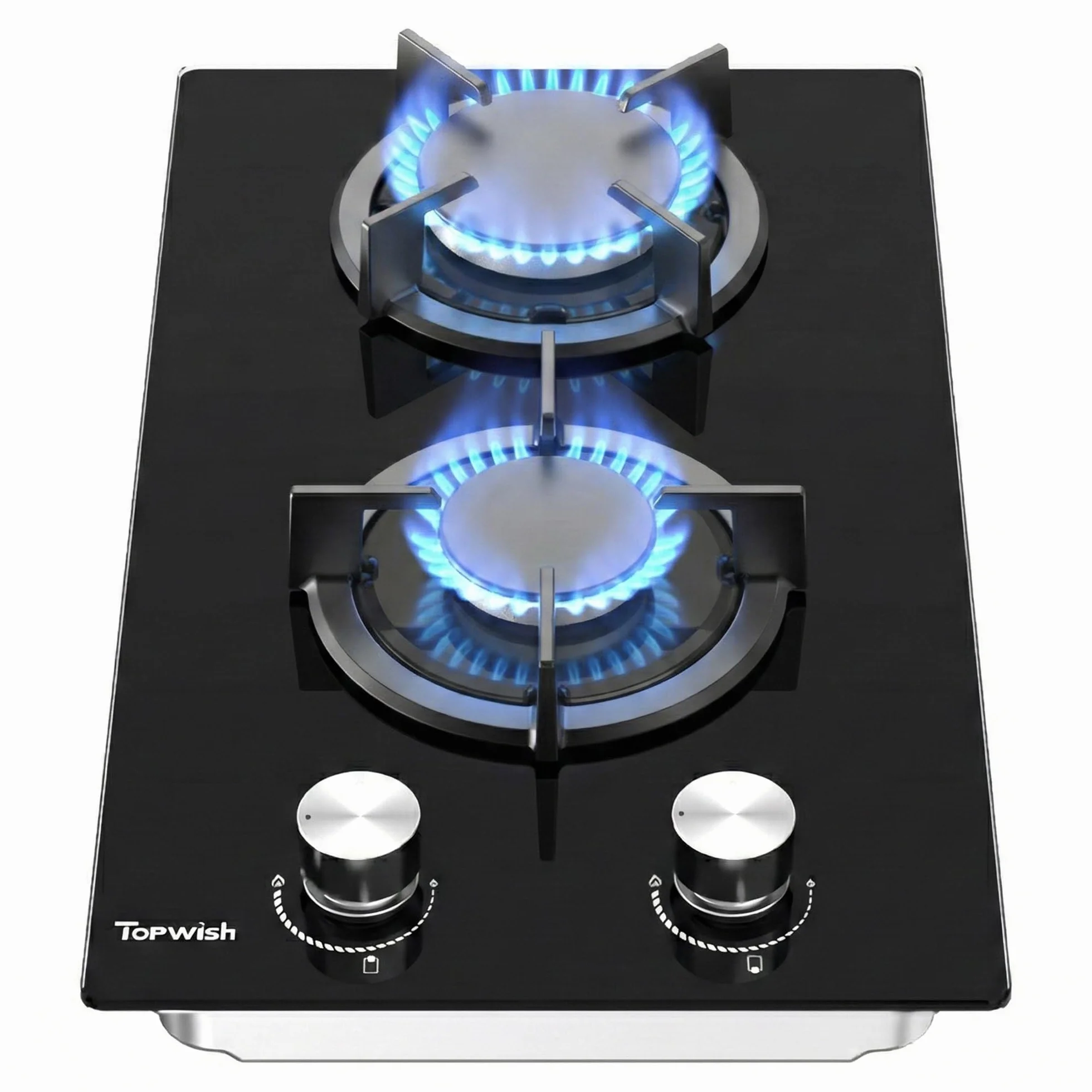 TOPWISH Placa de Gas Butano 2 Fuegos 4750W 30cm NG/LPG Convertible