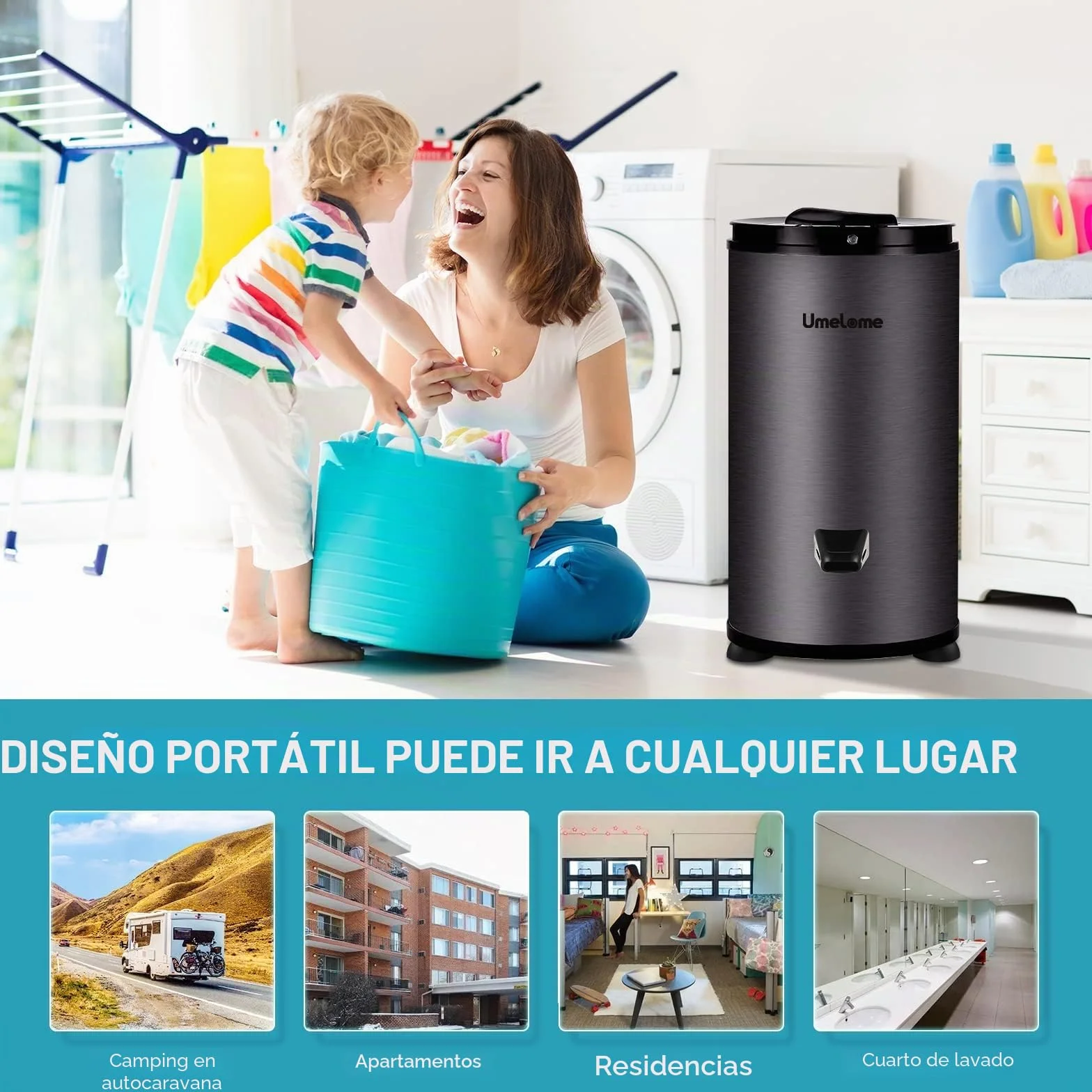 Secador de centrifugado de Umelome 6 kg, secadora de ropa de 2800 rpm, Secadores Giratorios de Clase de eficiencia energética A+++, negro