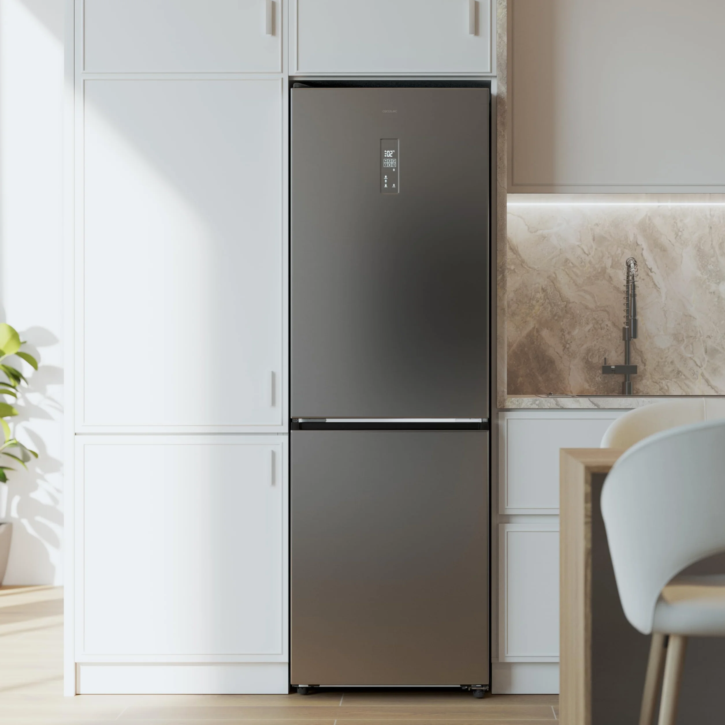 Cecotec Frigorífico Combi 409L Total No Frost Bolero CoolMarket Combi 409 Inox C. Altura 185cm, MAX INSIDE con VIP Tech, Compresor Inverter Plus, Bajo Consumo, Cajón Temperatura Variable, Inox