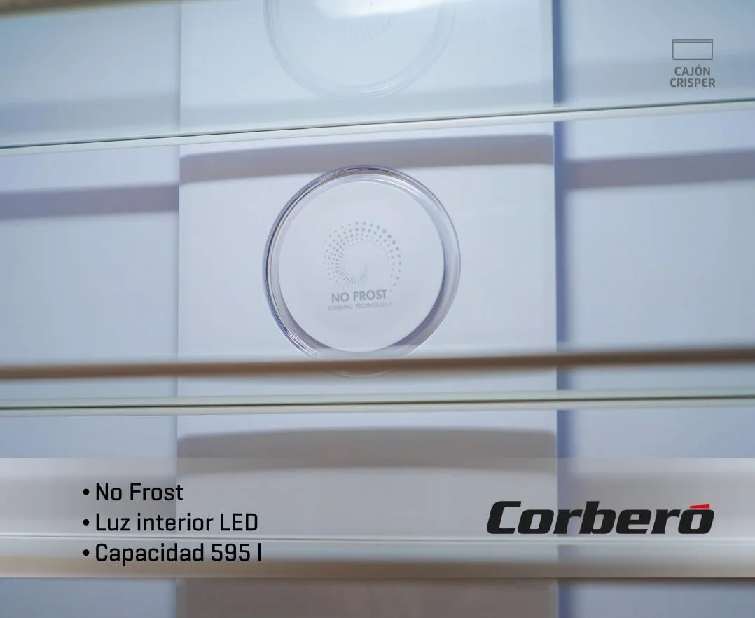 Corberó - Frigorífico 4 Puertas | CF4PH4823NFX | No Frost | Inverter | 362L | 180 cm | Display Puerta | Fresh Box | Crisper | Fresh Box Convertible | Estantes de Cristal | Función Eco | Inox