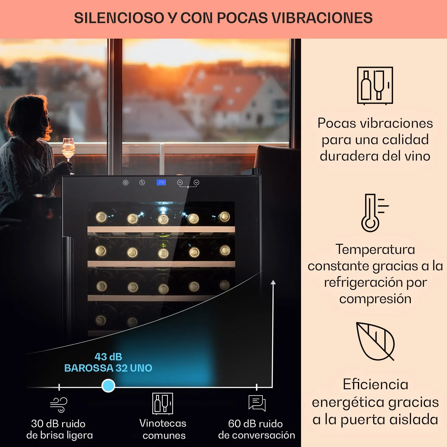Klarstein Frigorífico para vino y bebidas, frigorífico estrecho de 1 zona, con puerta de cristal, refrigerador para bebidas independiente, frigorífico para vino pequeño, refrigerador de vino con