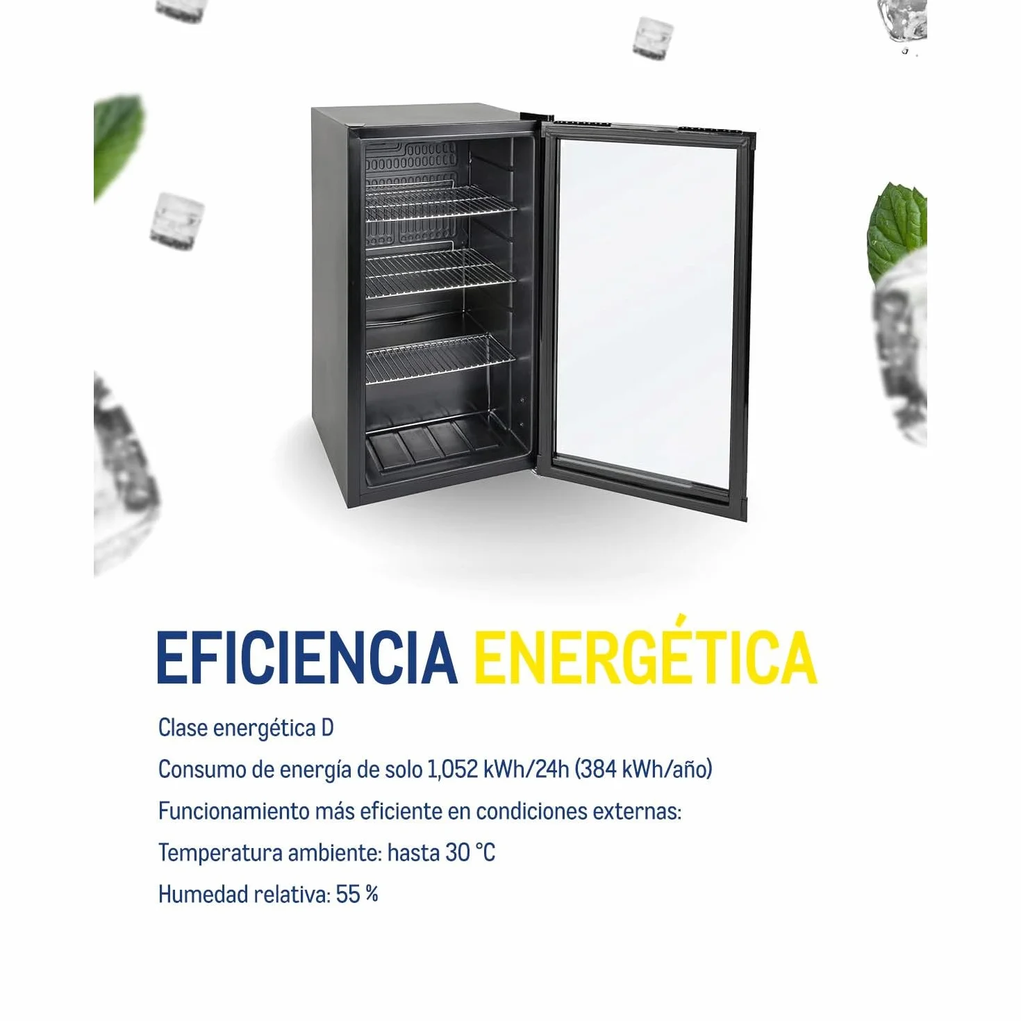 METRO Professional Mini Frigorífico GPC 1088, nevera pequeña con puerta de cristal, 88 L, negro, 1.052 kWh/24h, con estante ajustable para gastronomía, restaurant, tiendas