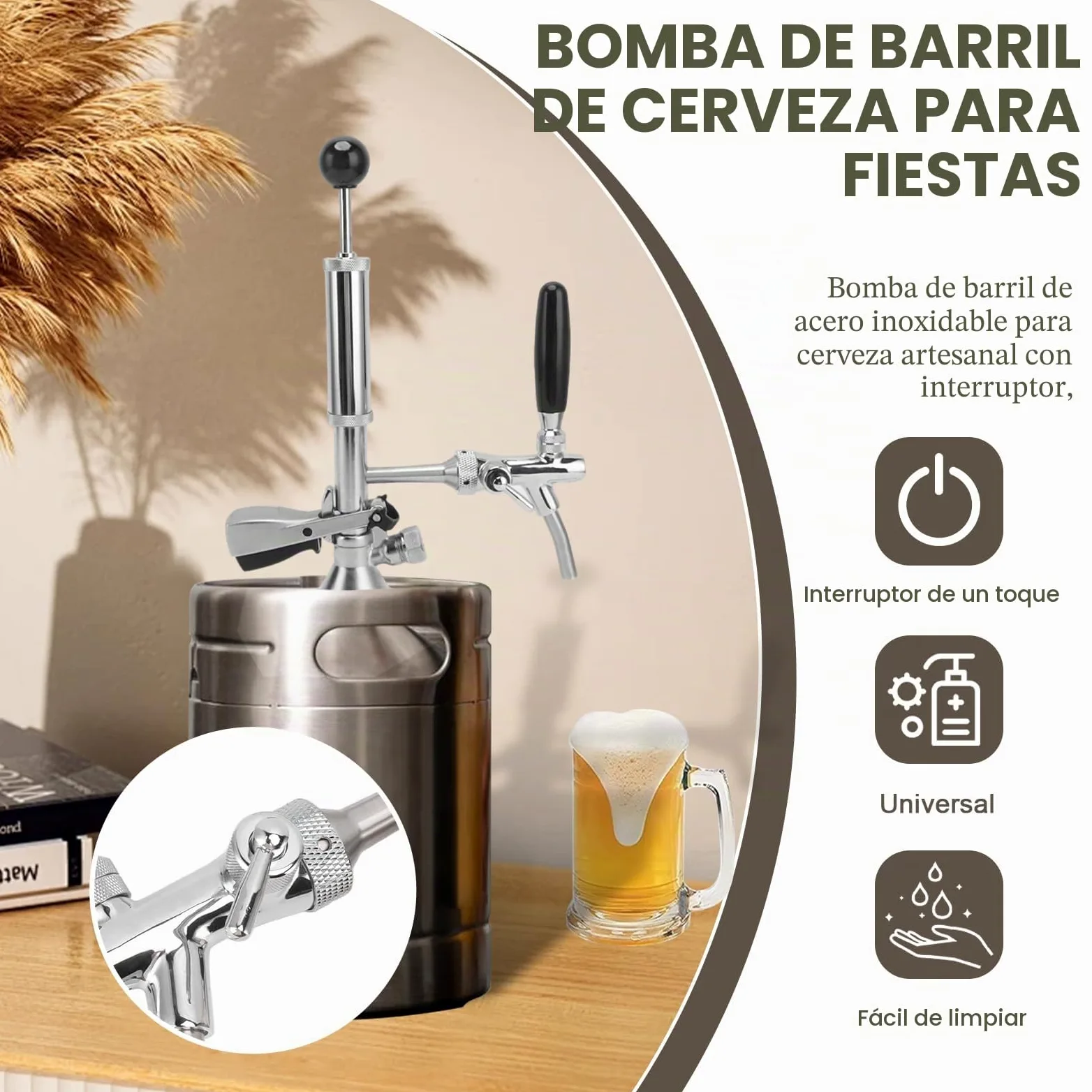 Bomba de cerveza de 4 pulgadas, grifo de cerveza de acero inoxidable, kit de grifo con bomba de aire y distribuidor, grifo de pistón para conexiones de barril, bomba de barril, perfecto para picnics y