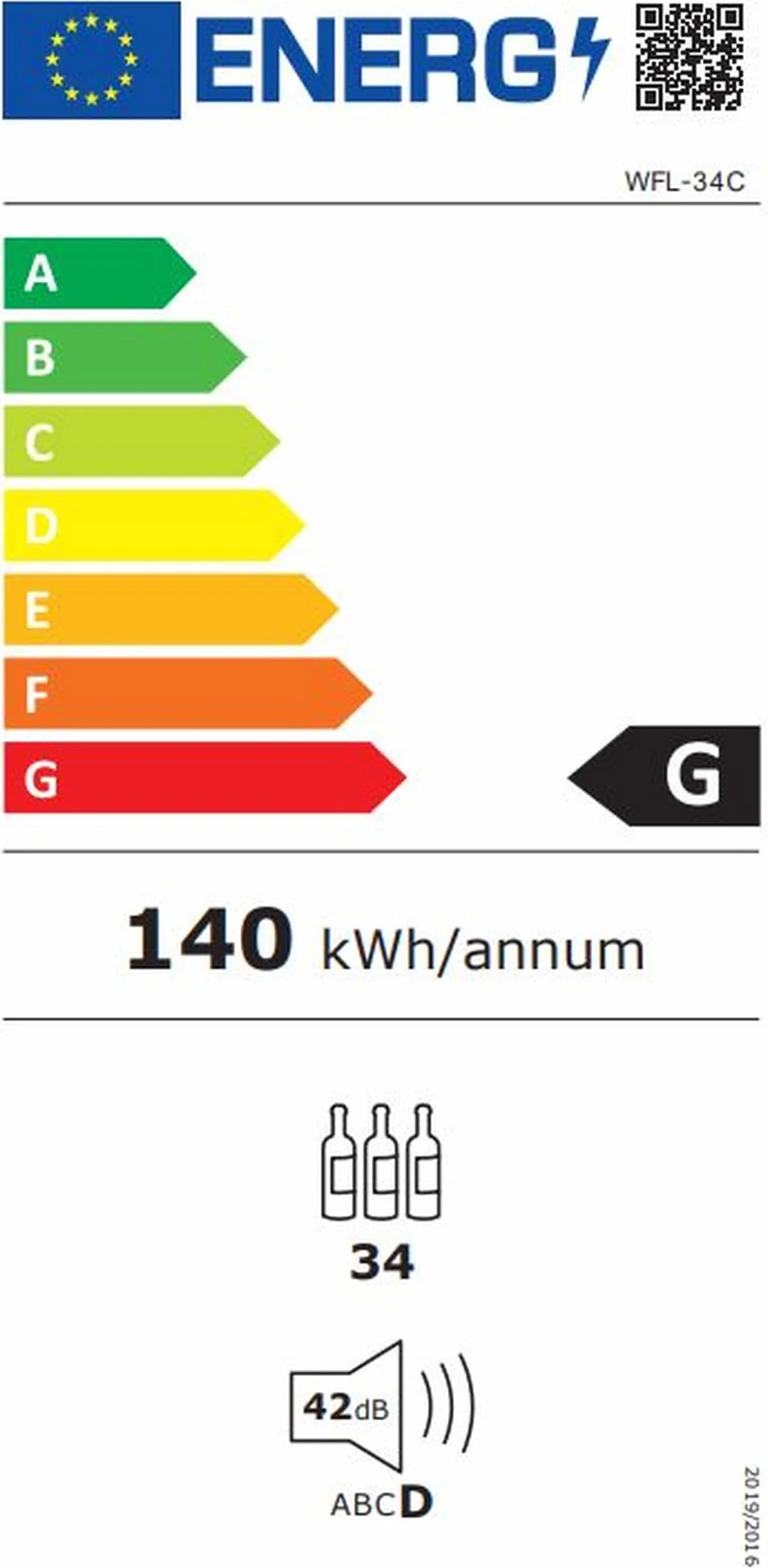INFINITON Vinoteca WFL-34C, 34 Botellas, Luz LED en el interior, Sistema de enfriamiento No frost, Acabado exterior Crystal BLACK, Tirador exterior de acero inoxidable, G