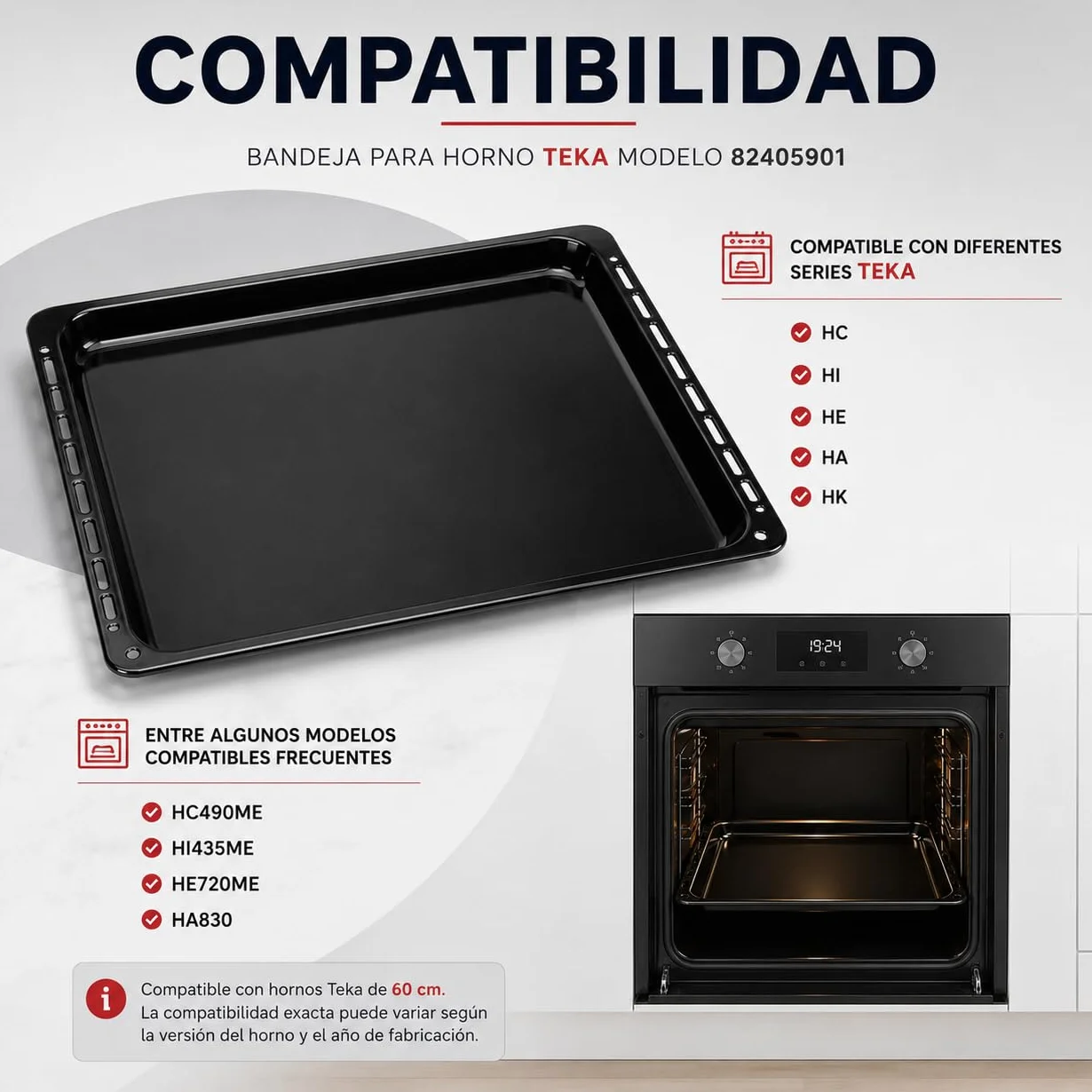 CABLEPELADO Bandeja para horno Teka | modelo 82405901 | Bandeja profunda esmaltada Horno Teka | 368 mm profundo x 460 mm ancho