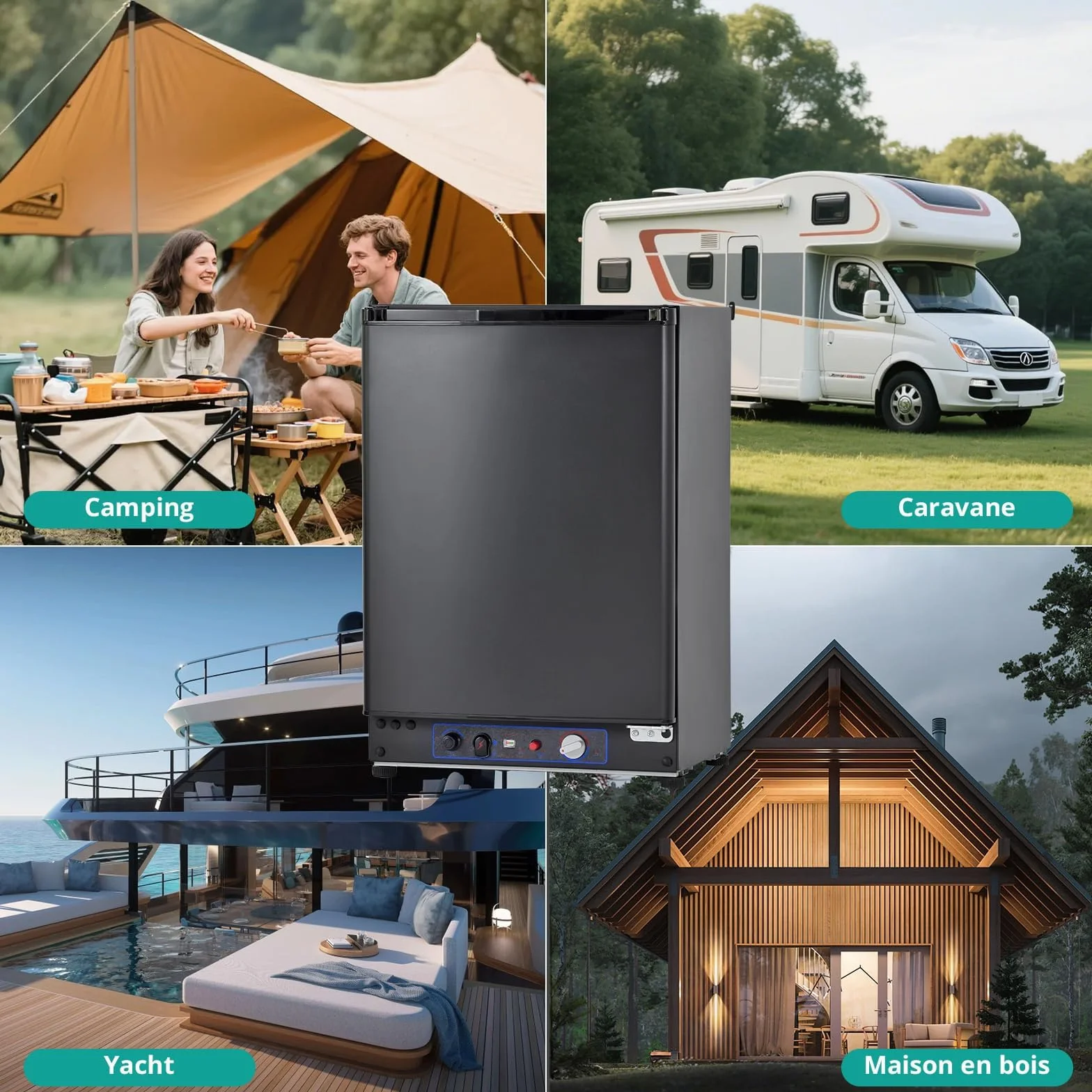 SMETA Nevera Pequeña 12V 220V Gas, Nevera Trivalente 60L para Furgoneta, Nevera de, Camper, Caravana, RV, Camión, Yate, Mini Frigorífico Silencioso, Negro