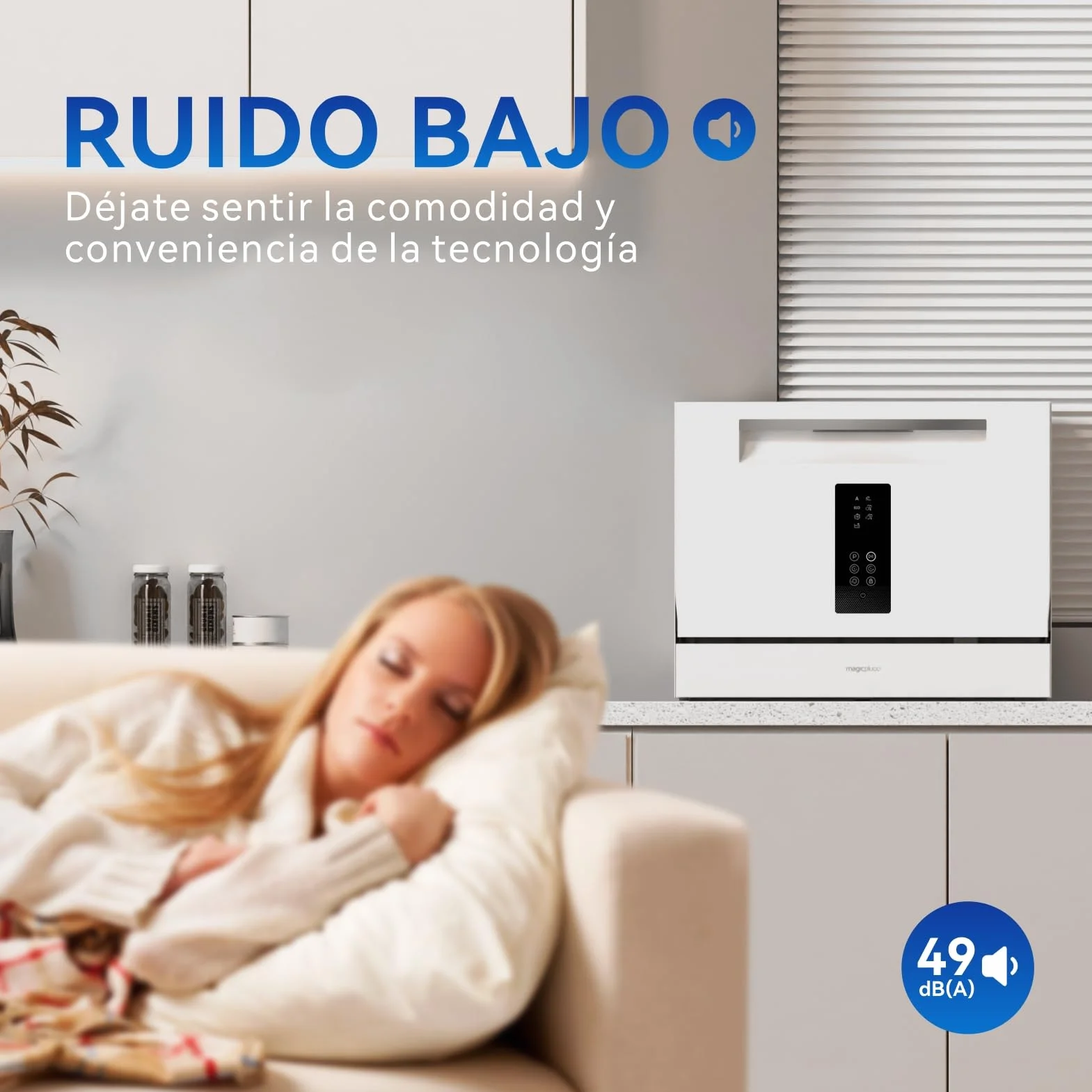 magicplux Lavavajillas compactos, 6 cubiertos, 7+1 programas de lavado, inicio retardado, función de autolimpieza, para apartamentos pequeños, mini lavavajillas con conexión de agua, blanco