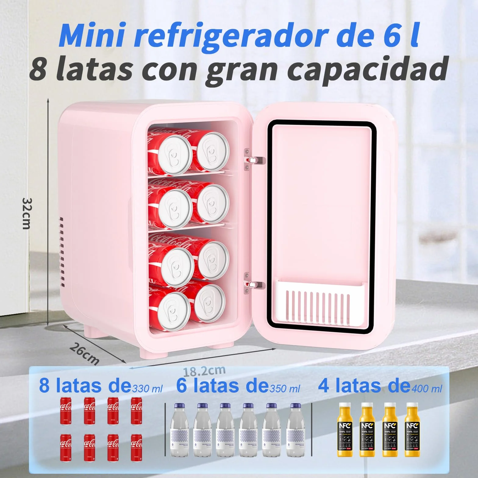 YASHE Mini nevera de 6 litros/8 latas, 220 – 240 V CA/CC, Refrigerador termoeléctrico portátil, Refrigerador para dormitorio, cuidado de la piel, bebidas, oficina, dormitorio y coche, Rosa