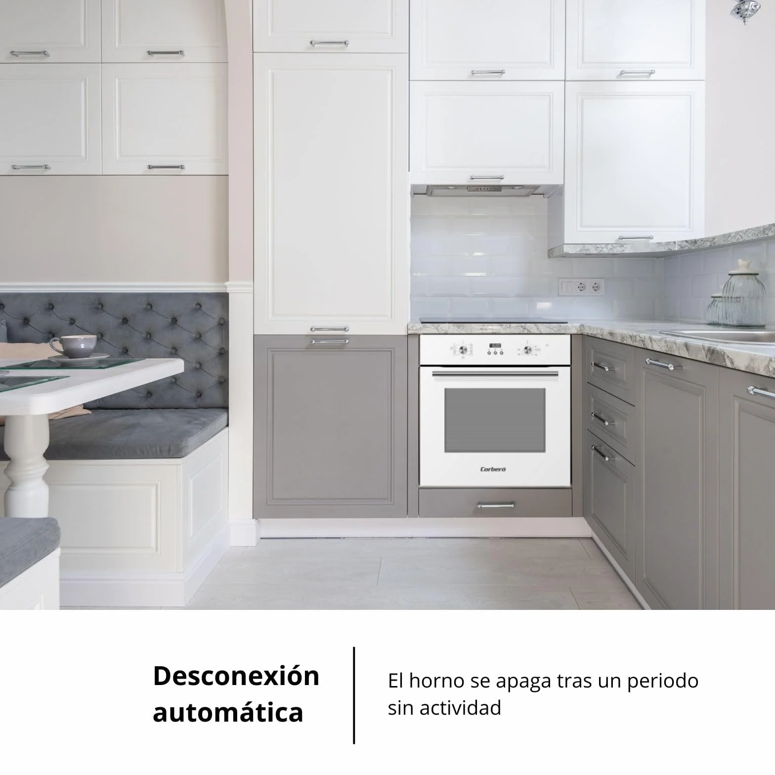 Corberó – Horno Multifunción Plus | CCHMD805W | 59x59x56 cm |70L | 8 Programas | Display Digital | Función Hidrólisis | 3000W | Doble Cristal | Guías Extraíbles | Cristal Blanco