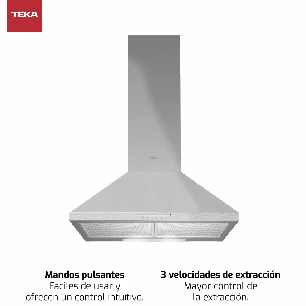 TEKA Campana Extractora de Pared 70 cm, Motor Doble, 3 Velocidades, 2 LED, 380 m3/h, Acero Inoxidable, DBB 70