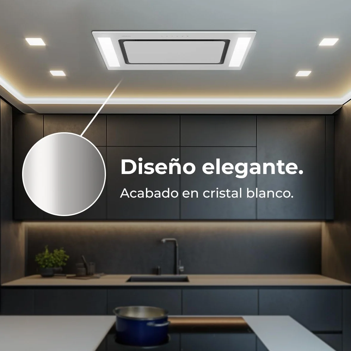 Cecotec Campana Extractora 90 Cm Integrable De Techo Bolero Flux Tir 908000 Glass White A++ Succión 800M3/H Control Remoto Filtro Carbono Booster