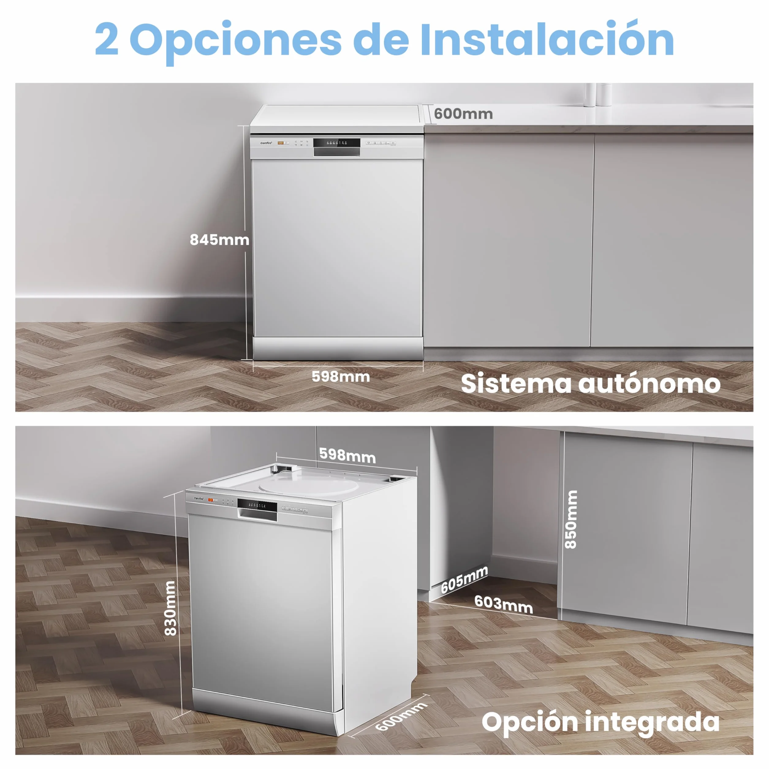 COMFEE' CDWPF1201PW-WE-EU Lavavajillas Libre Instalación 60cm 12 Cubiertos 8 Programas 70°C Lavado Higiénico WiFi IOT Cloud Wash Blanco