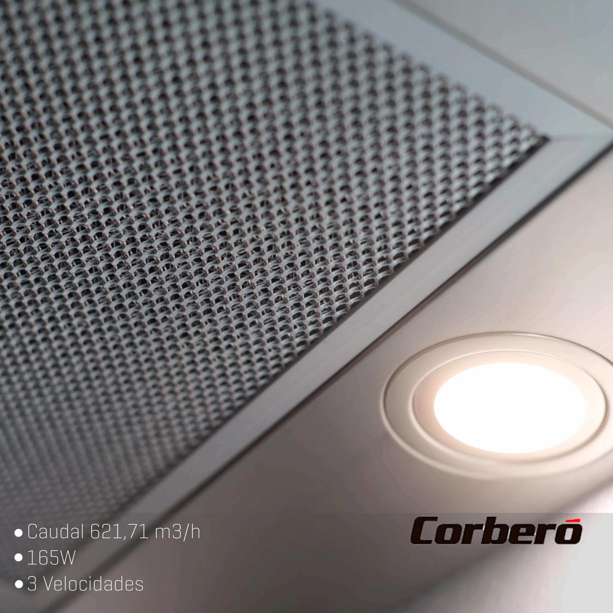 Corberó Campana Extractora Pirámide 70 cm 621,71 m3/h 168W 3 Velocidades Luz LED Inox