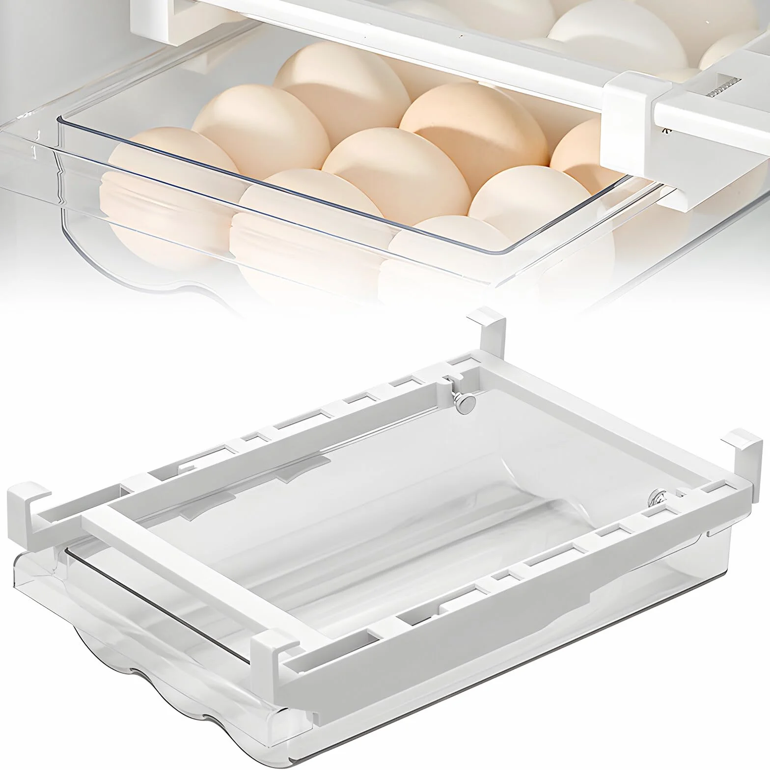 Organizador de Huevos con Cajón para Refrigerador Caja para Huevos Transparente con Cajón Extraíble Dispensador Automático para Hasta 21 Huevos Ahorra Espacio en PET