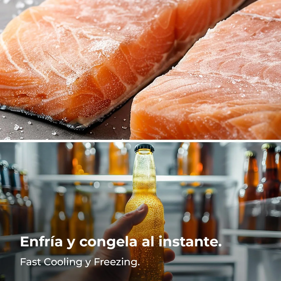 Cecotec Frigorífico Combi 409L Total No Frost Bolero CoolMarket Combi 409 Inox C. Altura 185cm, MAX INSIDE con VIP Tech, Compresor Inverter Plus, Bajo Consumo, Cajón Temperatura Variable, Inox