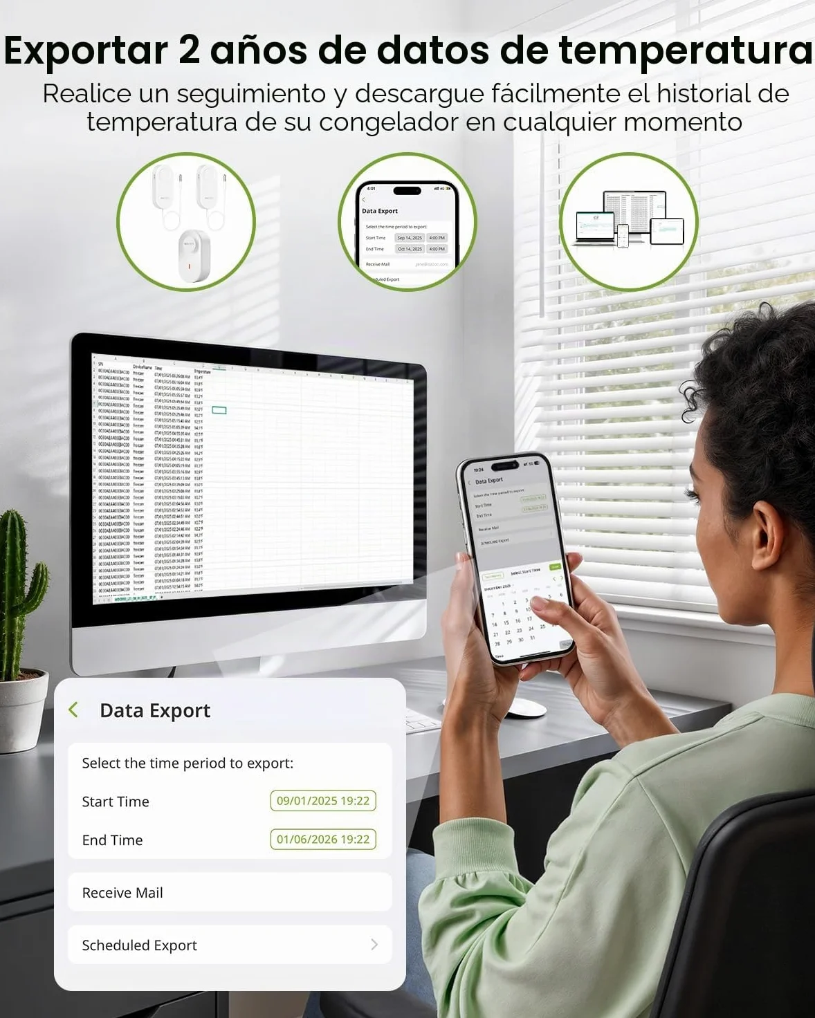 MOCREO Termómetro WiFi para congelador, alerta por correo electrónico, notificación de aplicación, exportación de registros de datos, sin tarifa de suscripción, sensor de temperatura inalámbrico
