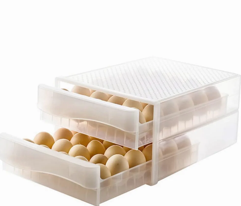 Bandeja de plástico para huevos, Caja for Huevos 60 Compartimentos Doble Cajón Apilable