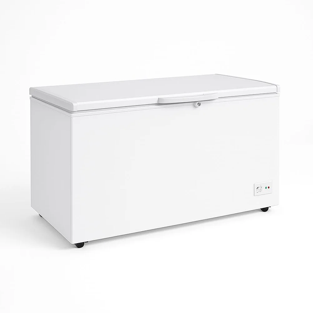 Congelador maletero 550L (488L Net) – Temperatura -18 a -22°C – Puerta completa con cerradura – LED interior – Termostato ajustable – Ruedas y pies ajustables – 230 V – Blanco