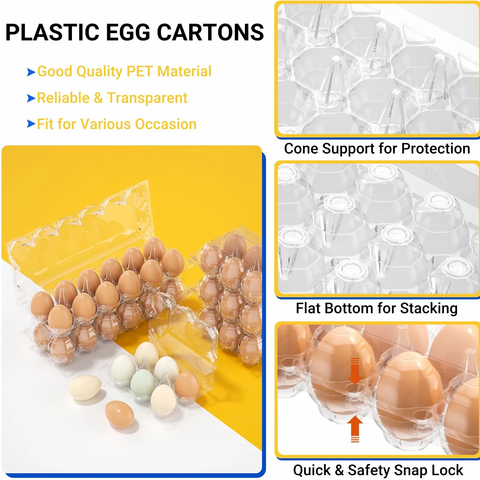 Paquete de 160 cajas de huevos de plástico a granel, 12 recipientes transparentes para huevos de gallina frescos, bandejas de huevos de refrigerador de 3 x 4 rejillas para almacenamiento en