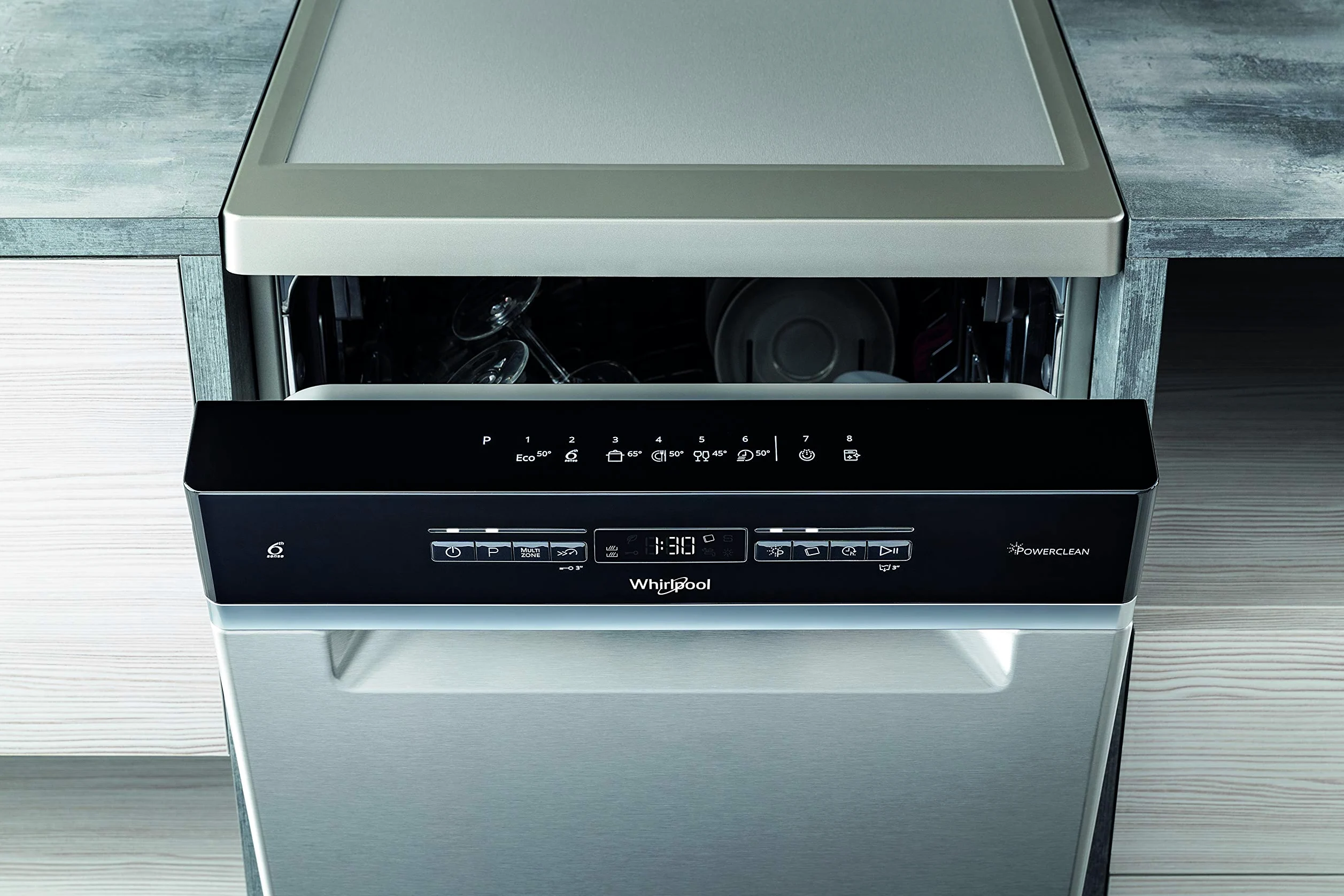 Whirlpool - Lavavajillas WSFO 3O23 PF X 45 cm inox, tecnología 6th sense, sistema de protección aquastop, 43dBA, 10 cubiertos, eficiencia NEL D